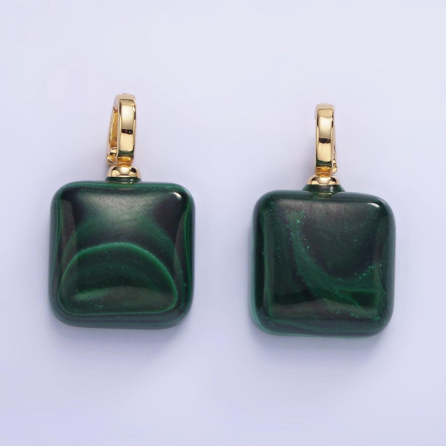 Malachite square beads charms open bail clasp pendant natural stone 14k gold filled pendant for necklace component ag683