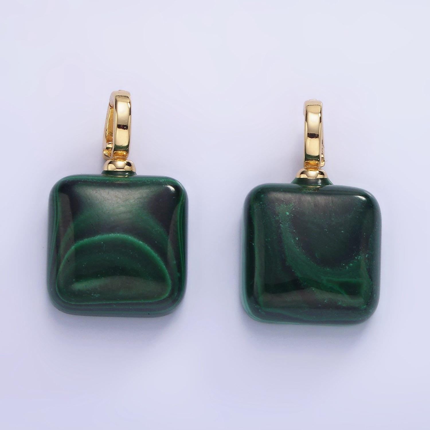 Malachite square beads charms open bail clasp pendant natural stone 14k gold filled pendant for necklace component ag683