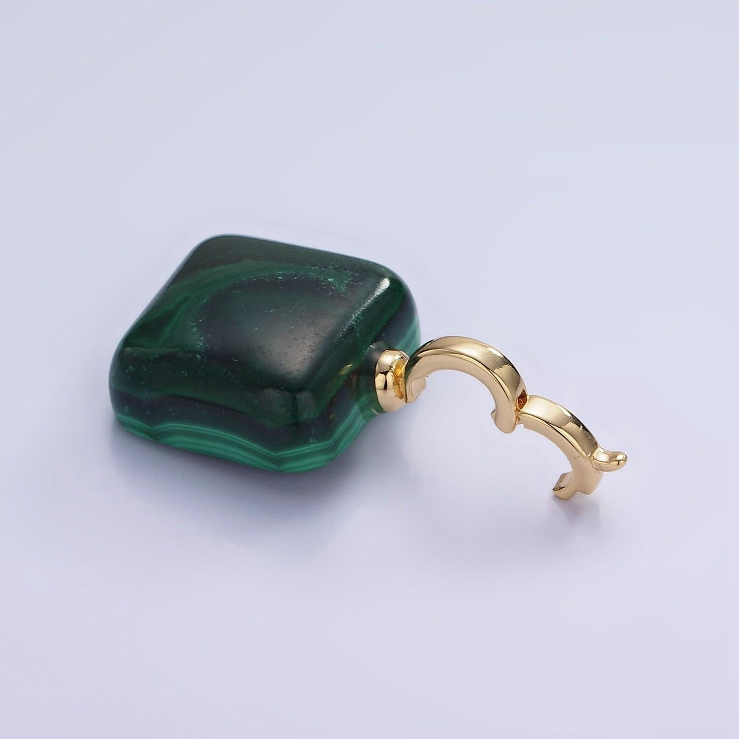 Malachite square beads charms open bail clasp pendant natural stone 14k gold filled pendant for necklace component ag683