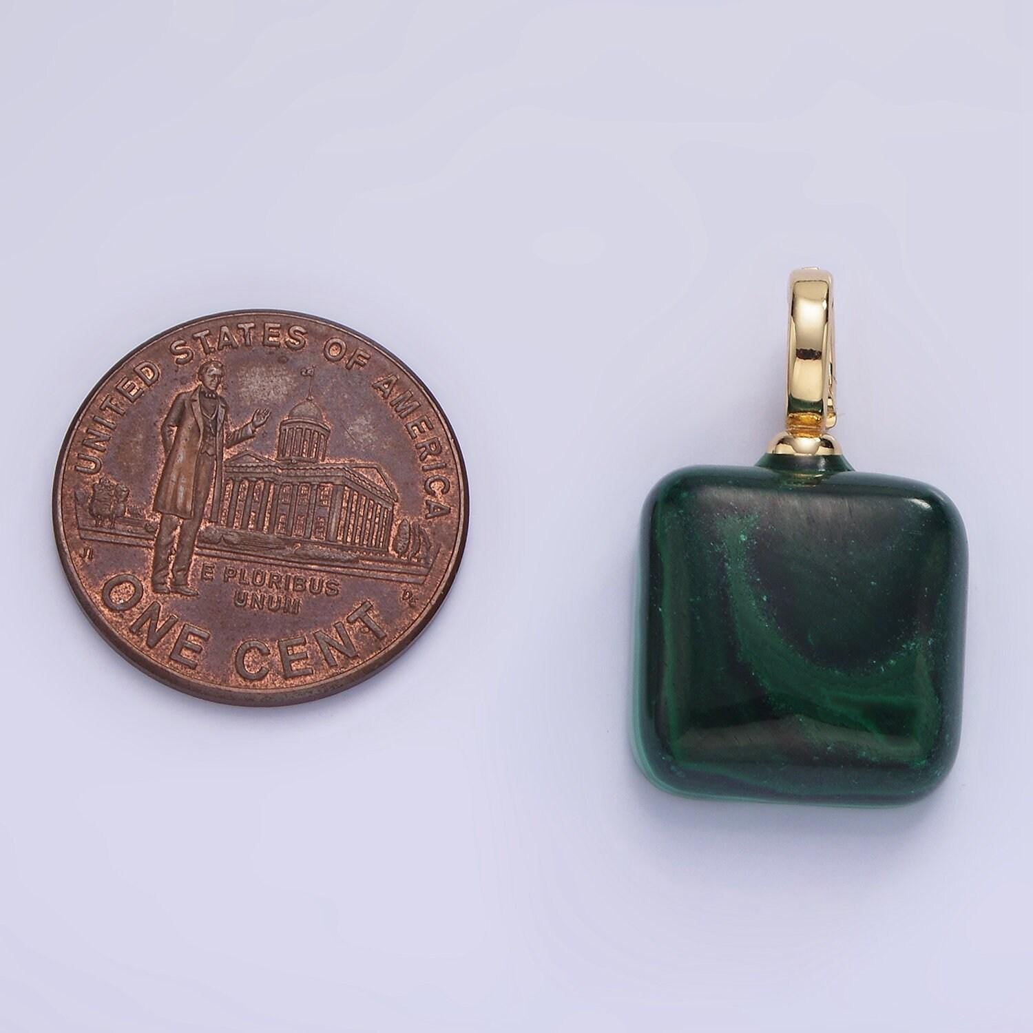Malachite square beads charms open bail clasp pendant natural stone 14k gold filled pendant for necklace component ag683