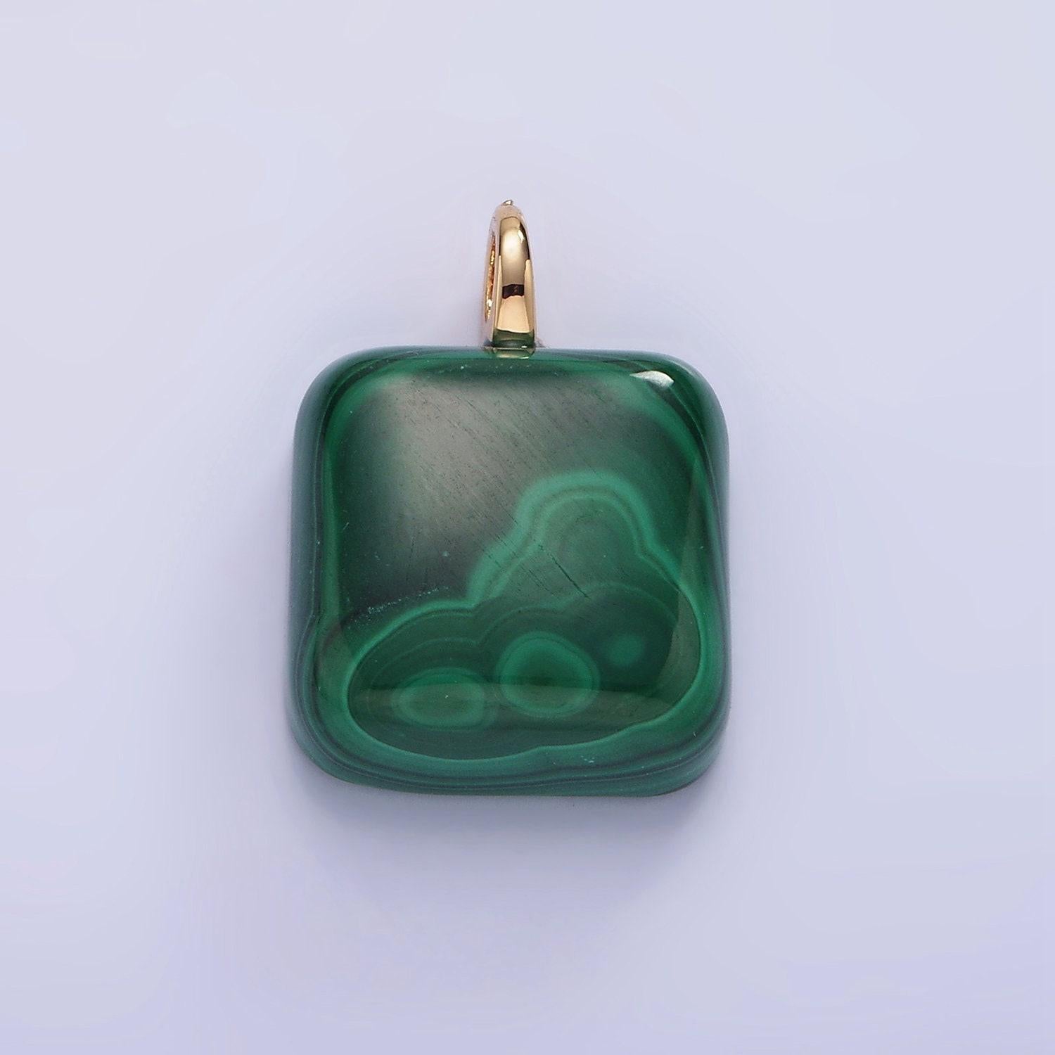 Malachite square beads charms - brass beads pendant natural stone 14k gold filled pendant for necklace component ag682