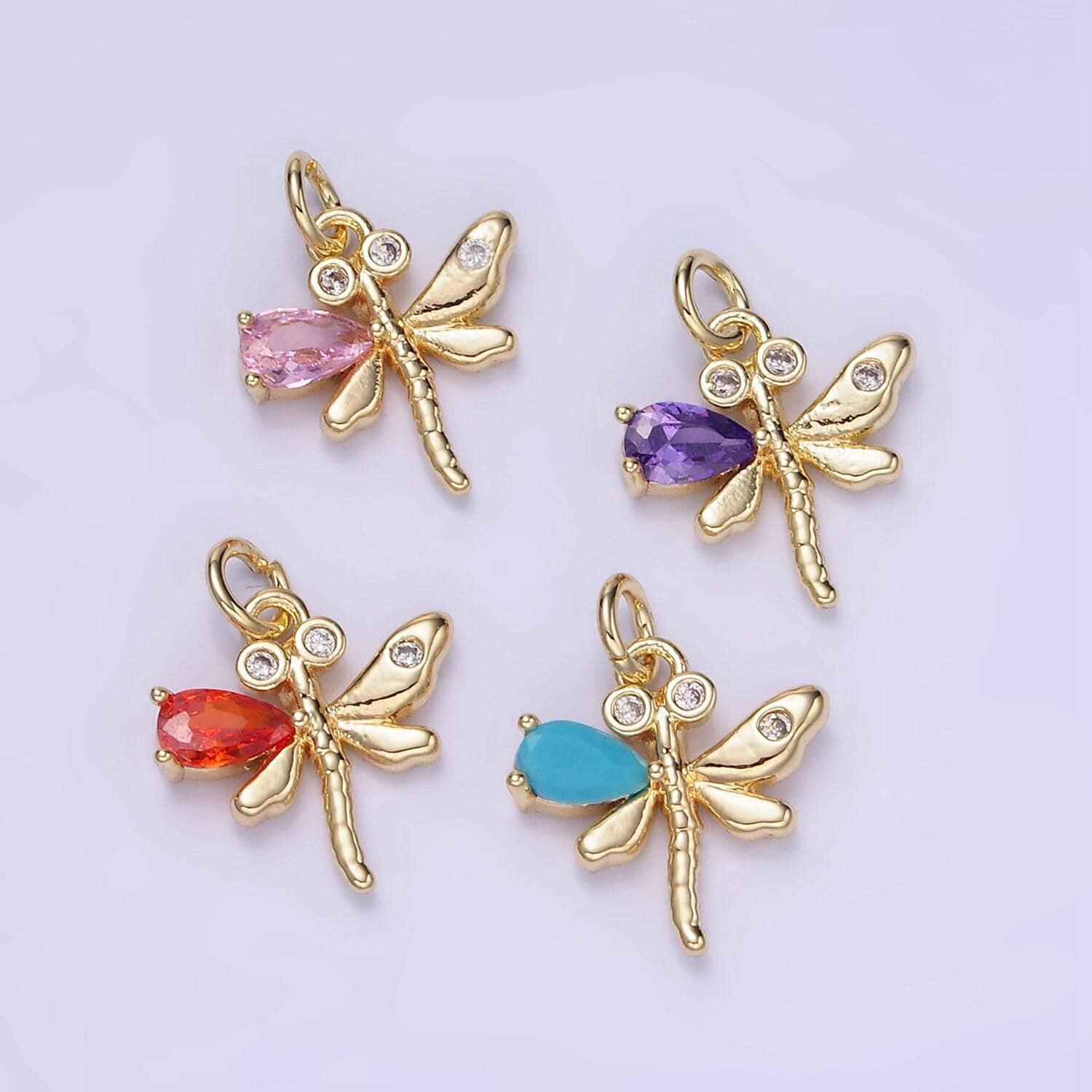 14k gold filled dragonfly cz wing 14mm | ag-673