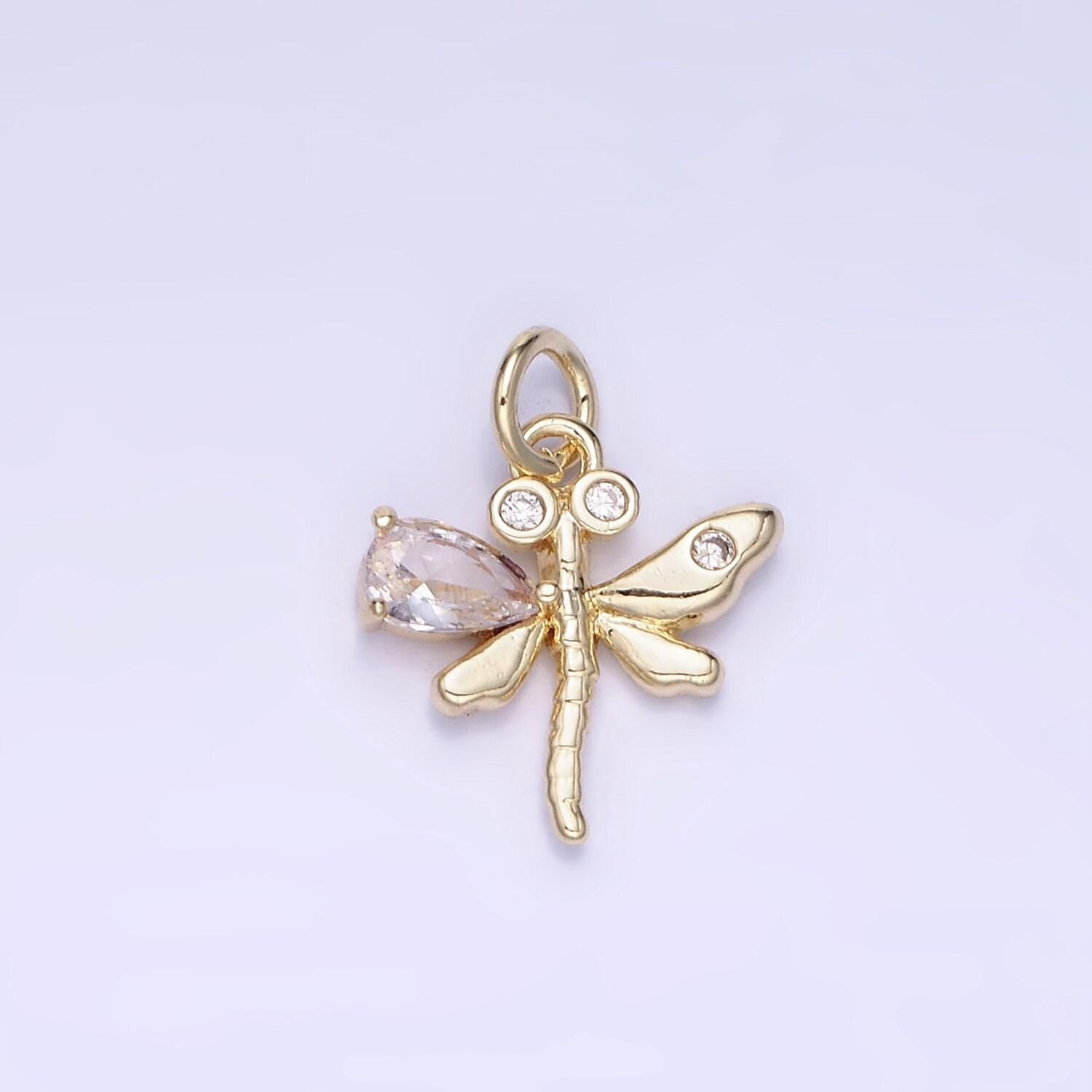 14k gold filled dragonfly cz wing 14mm | ag-673