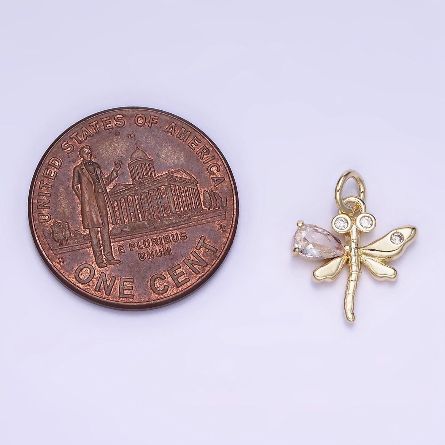 14k gold filled dragonfly cz wing 14mm | ag-673