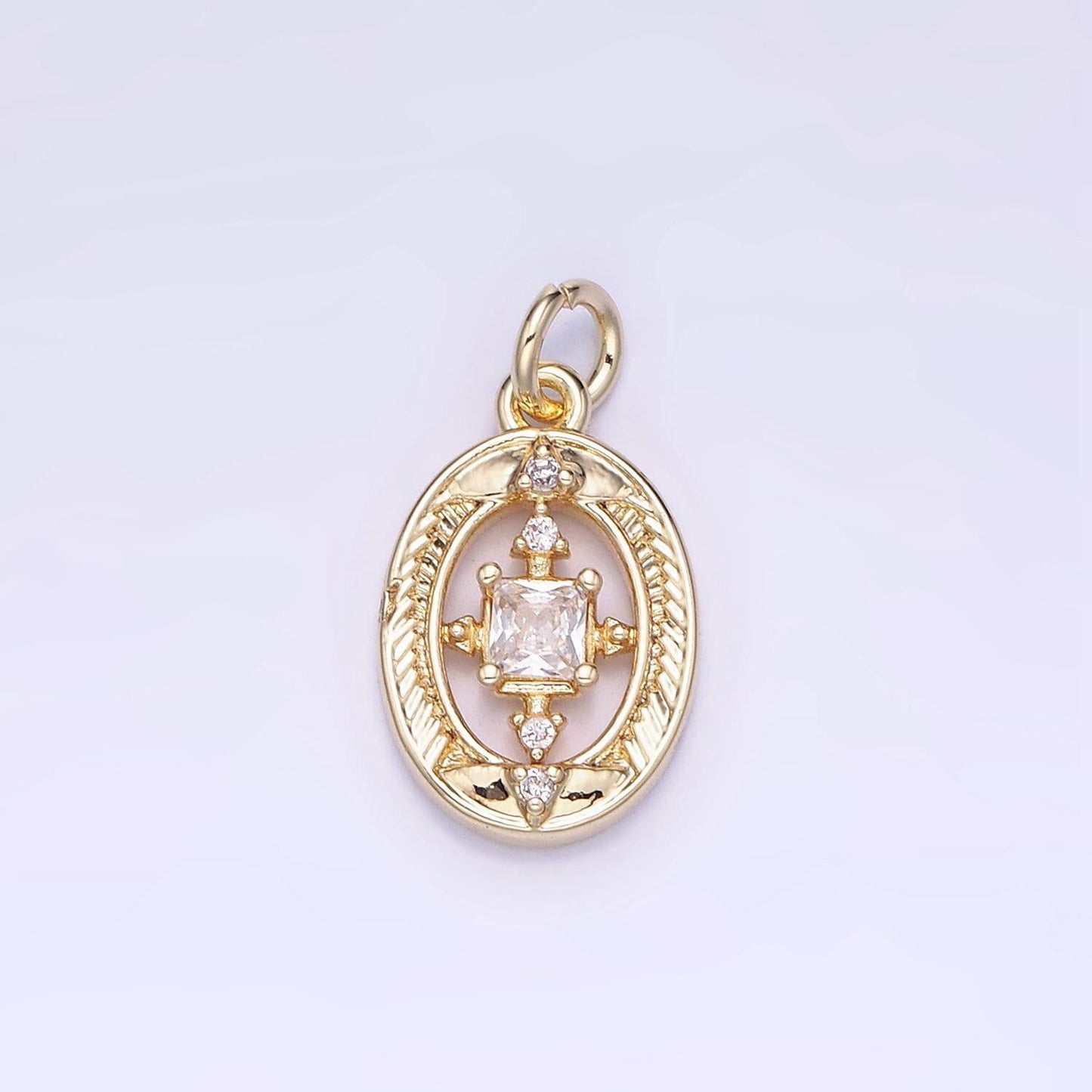 14k gold filled open oval square cz charm | ag-670