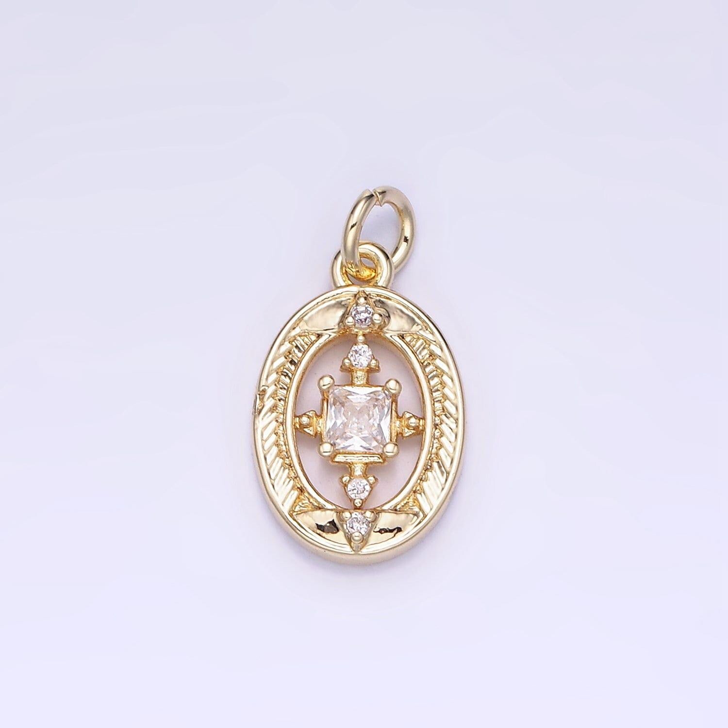 14k gold filled open oval square cz charm | ag-670