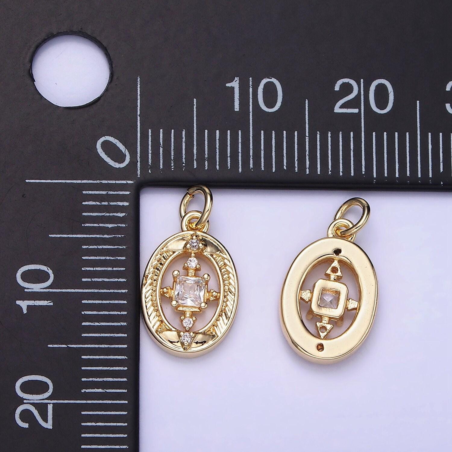 14k gold filled open oval square cz charm | ag-670