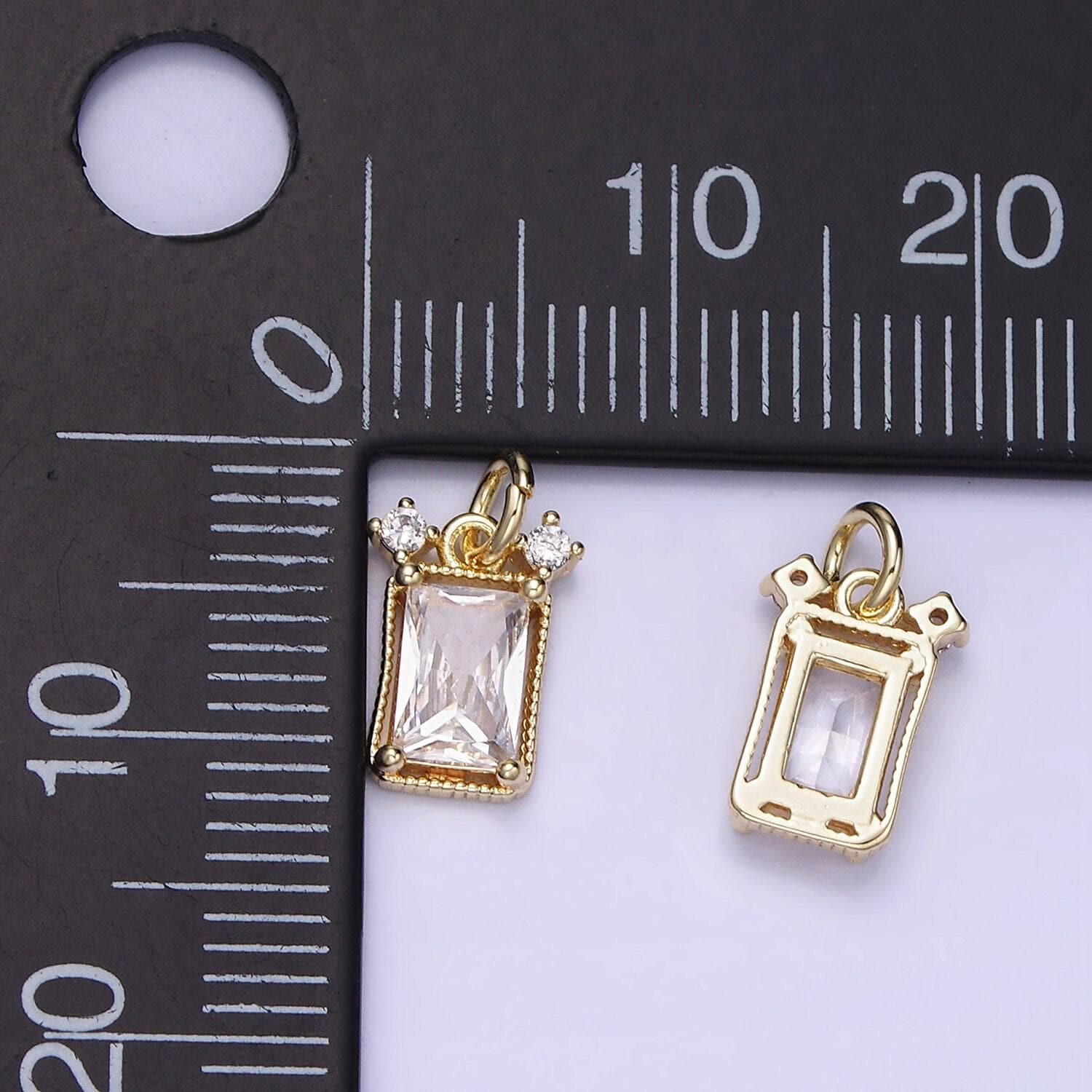 Mini emerald cut charm cz gold filled set with cubic zirconia accent for bracelet necklace earring jewelry making ag667