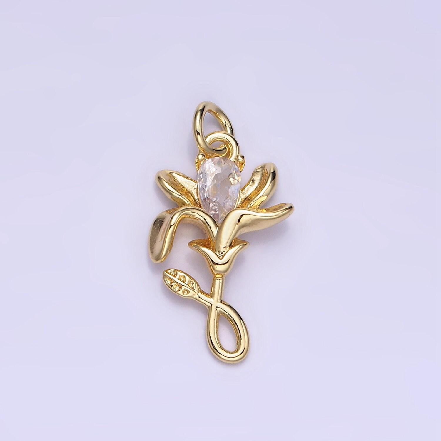 Dainty tiny small flower petal charm micro pave pendant cubic cz dangle leaf petal charm for diy jewelry making 14k gold filled charm ag655