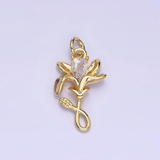 Dainty tiny small flower petal charm micro pave pendant cubic cz dangle leaf petal charm for diy jewelry making 14k gold filled charm ag655