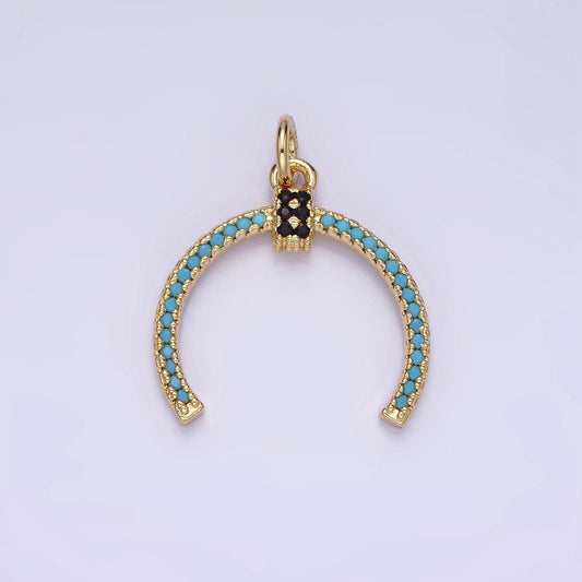 Double horn pendant with blue and black cubic zirconia 22mm | ag-634