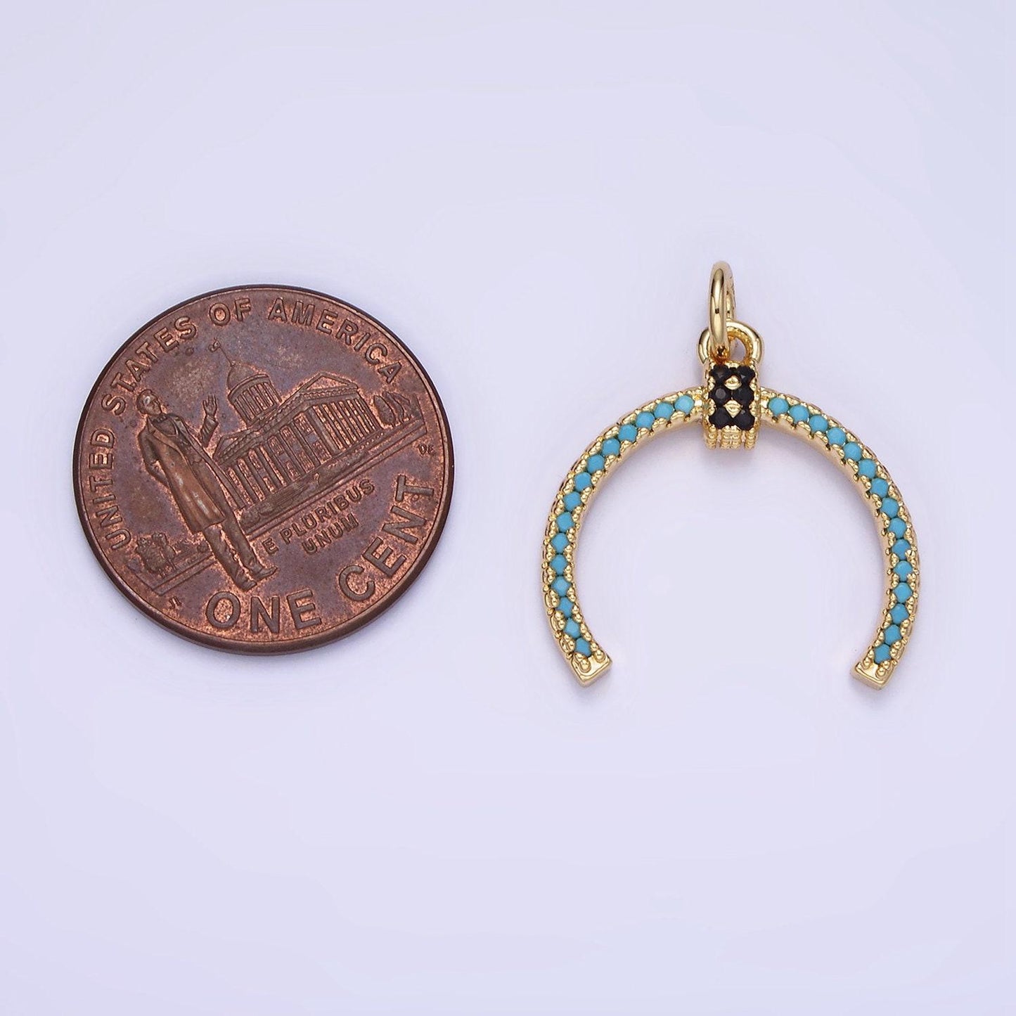 Double horn pendant with blue and black cubic zirconia 22mm | ag-634