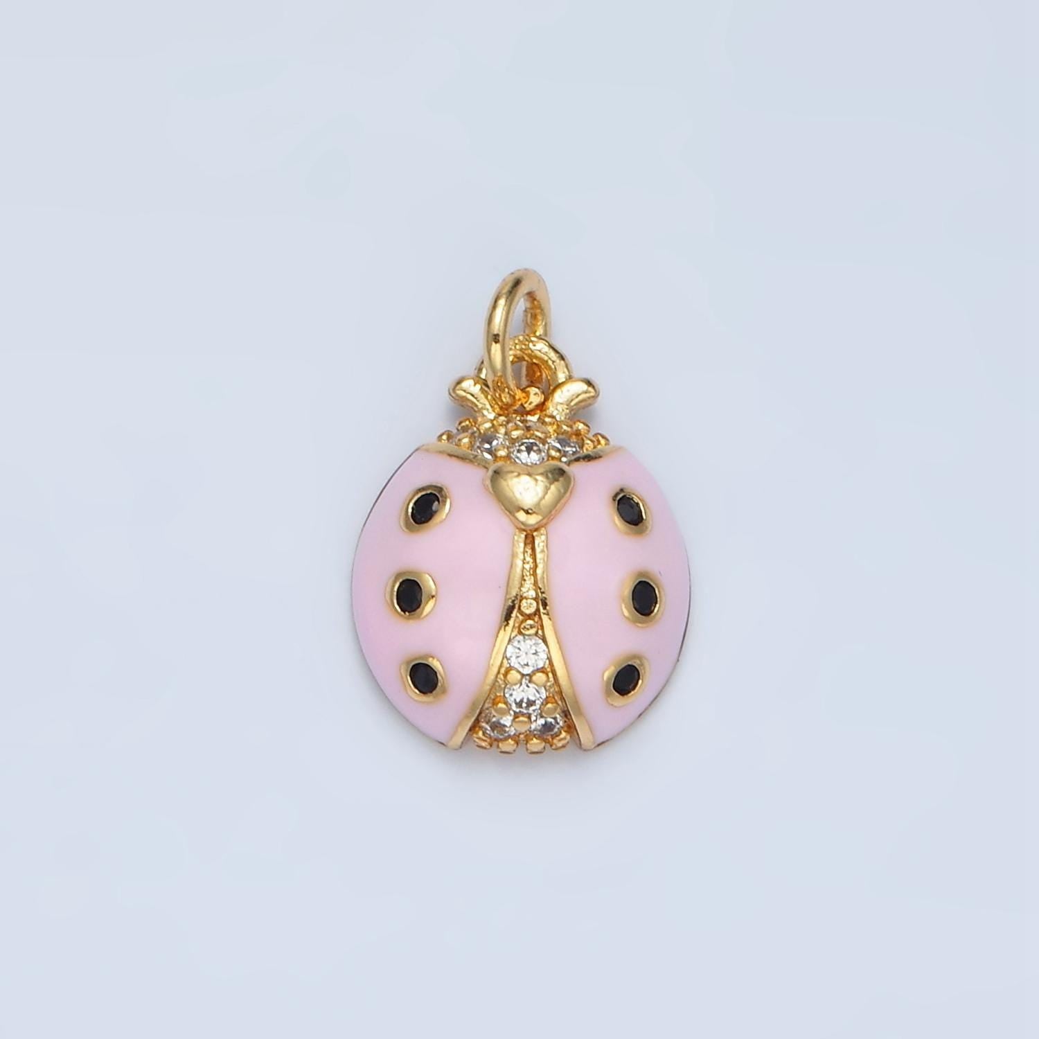 Dainty red pink lady bug charm enamel animal charm bracelet necklace pendant earring component supply ag622