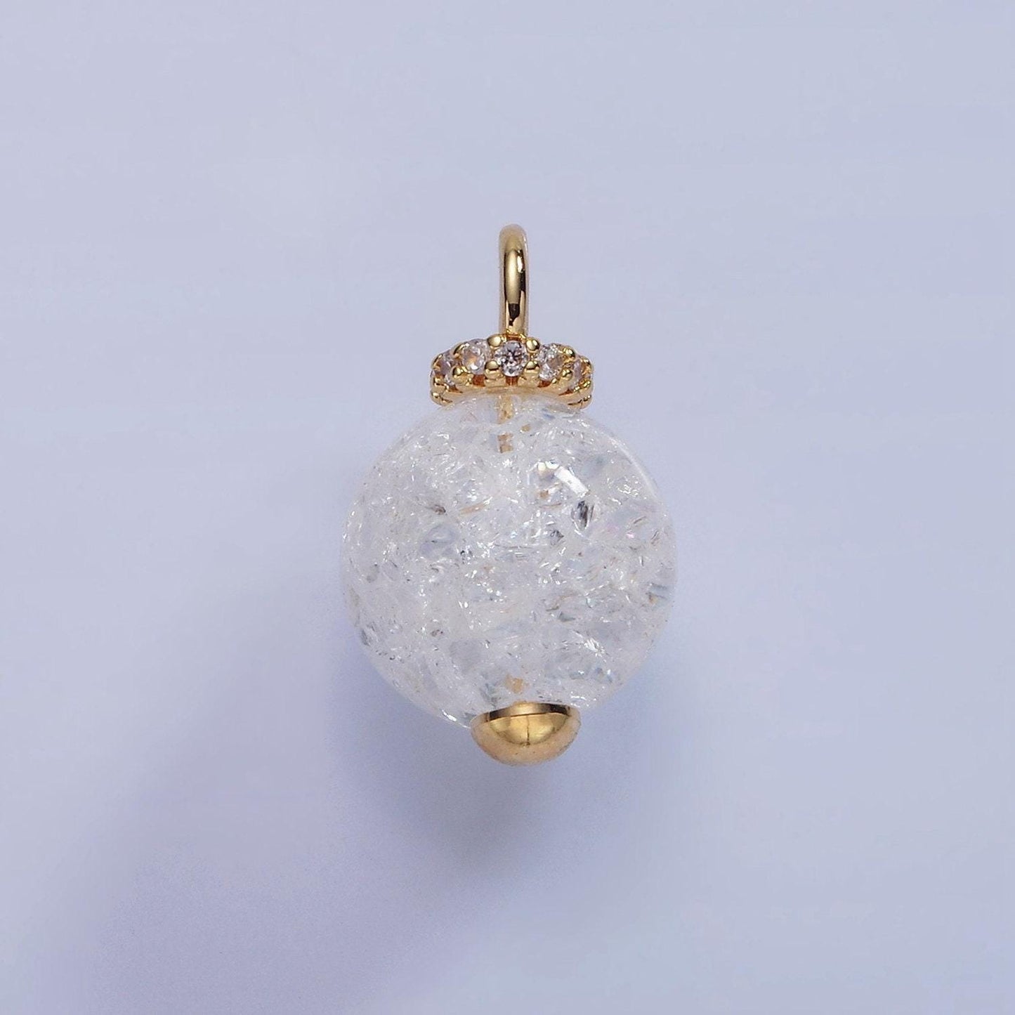 14k gold filled 20mm clear crystal quartz round drop micro paved pendant | ag-621