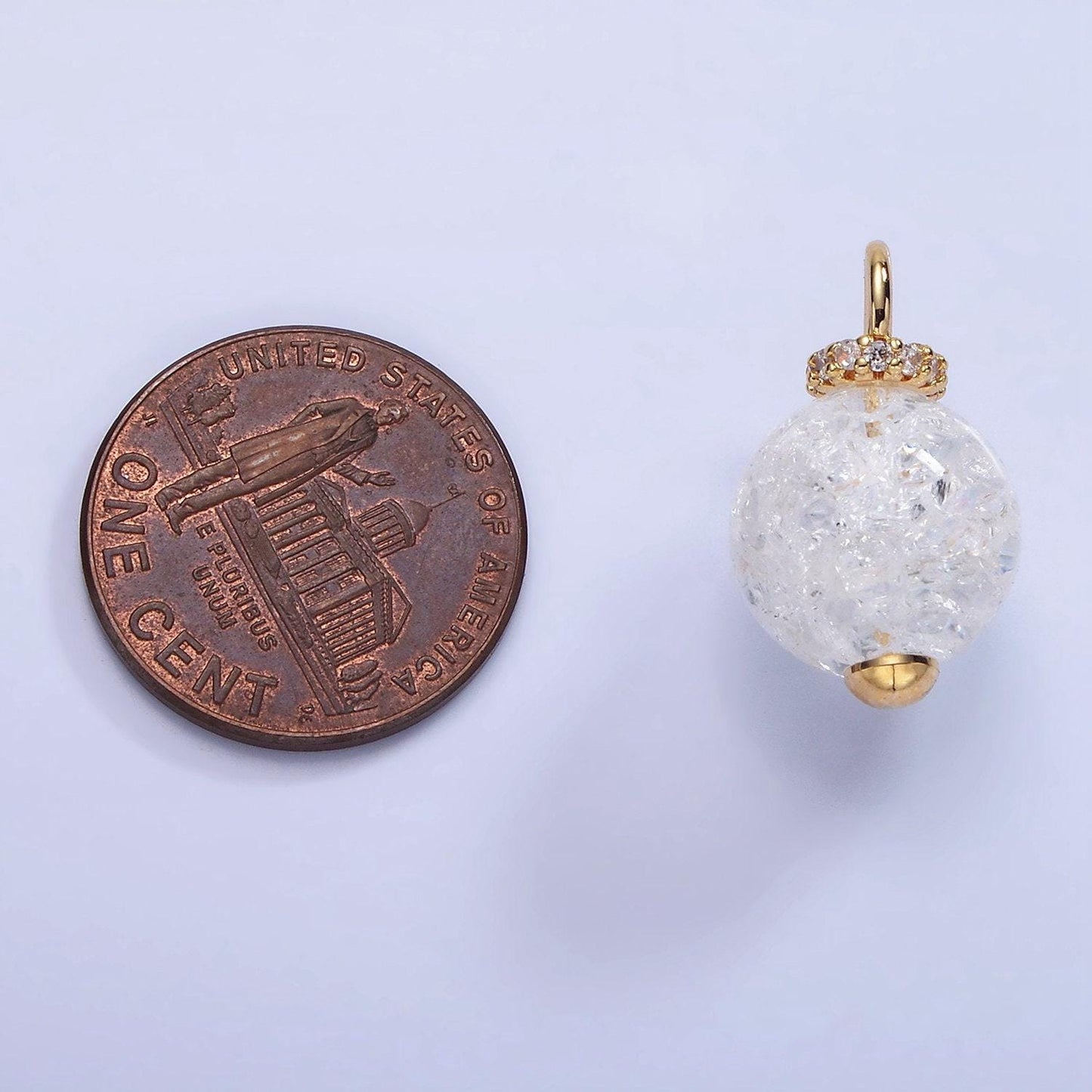 14k gold filled 20mm clear crystal quartz round drop micro paved pendant | ag-621
