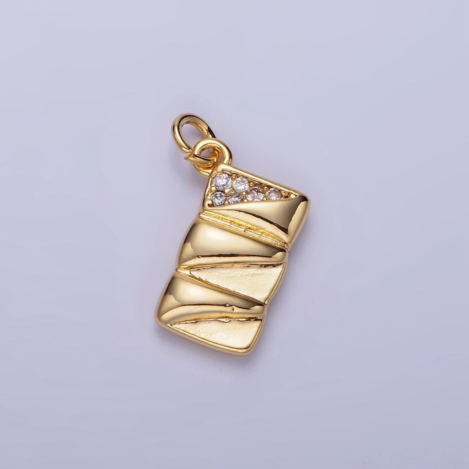 14k gold filled 15mm micro paved cz quilted puffed rectangular charm | ag-619