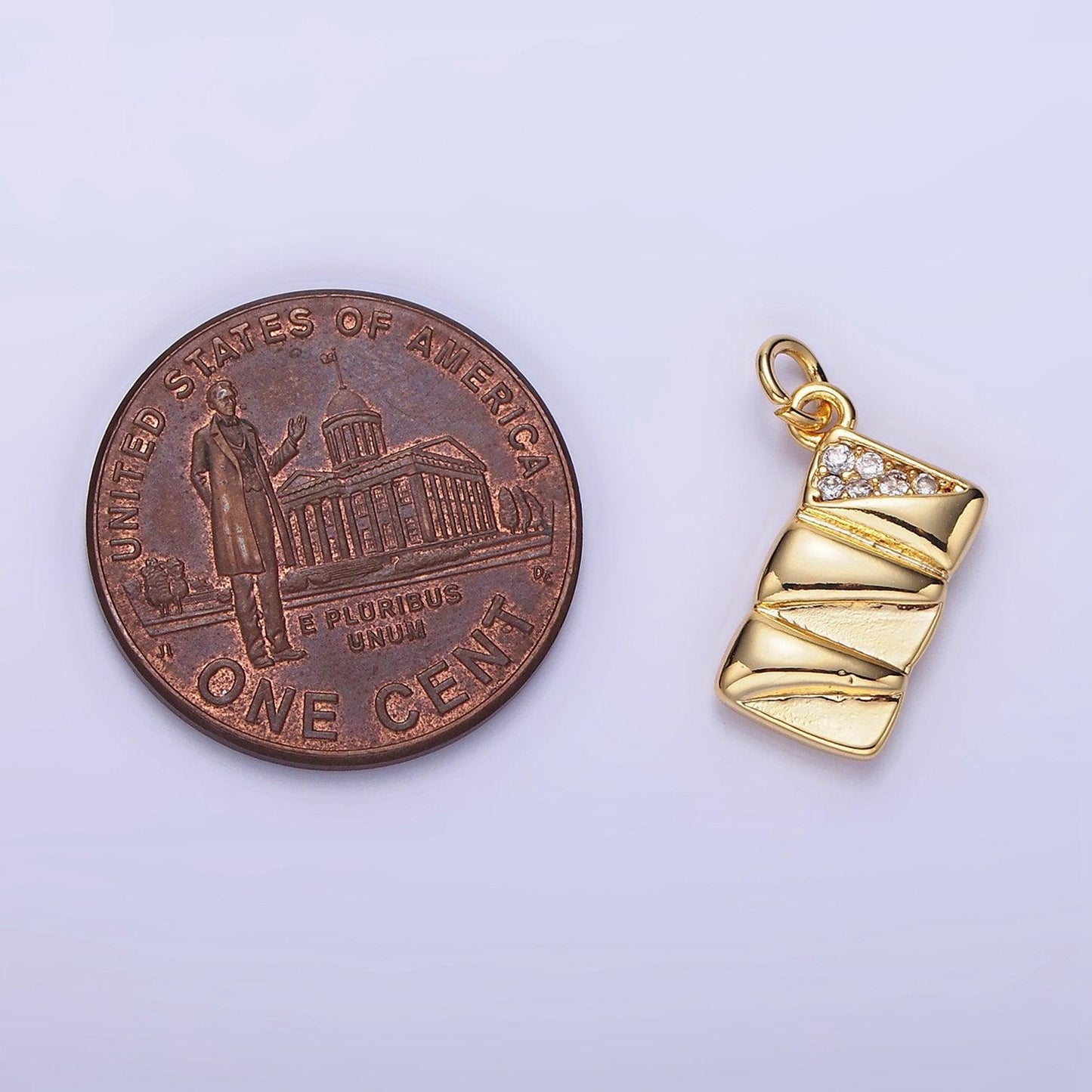 14k gold filled 15mm micro paved cz quilted puffed rectangular charm | ag-619
