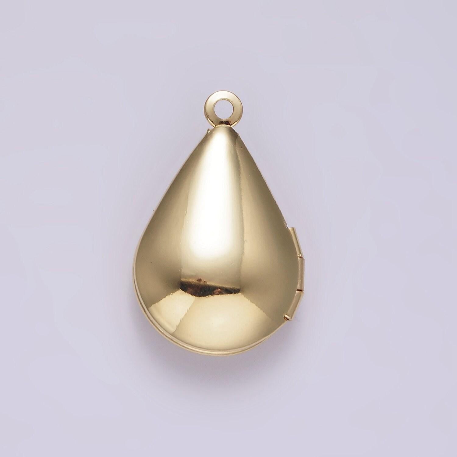 14k gold filled flower vine leaf teardrop dome minimalist locket charm | AA1328