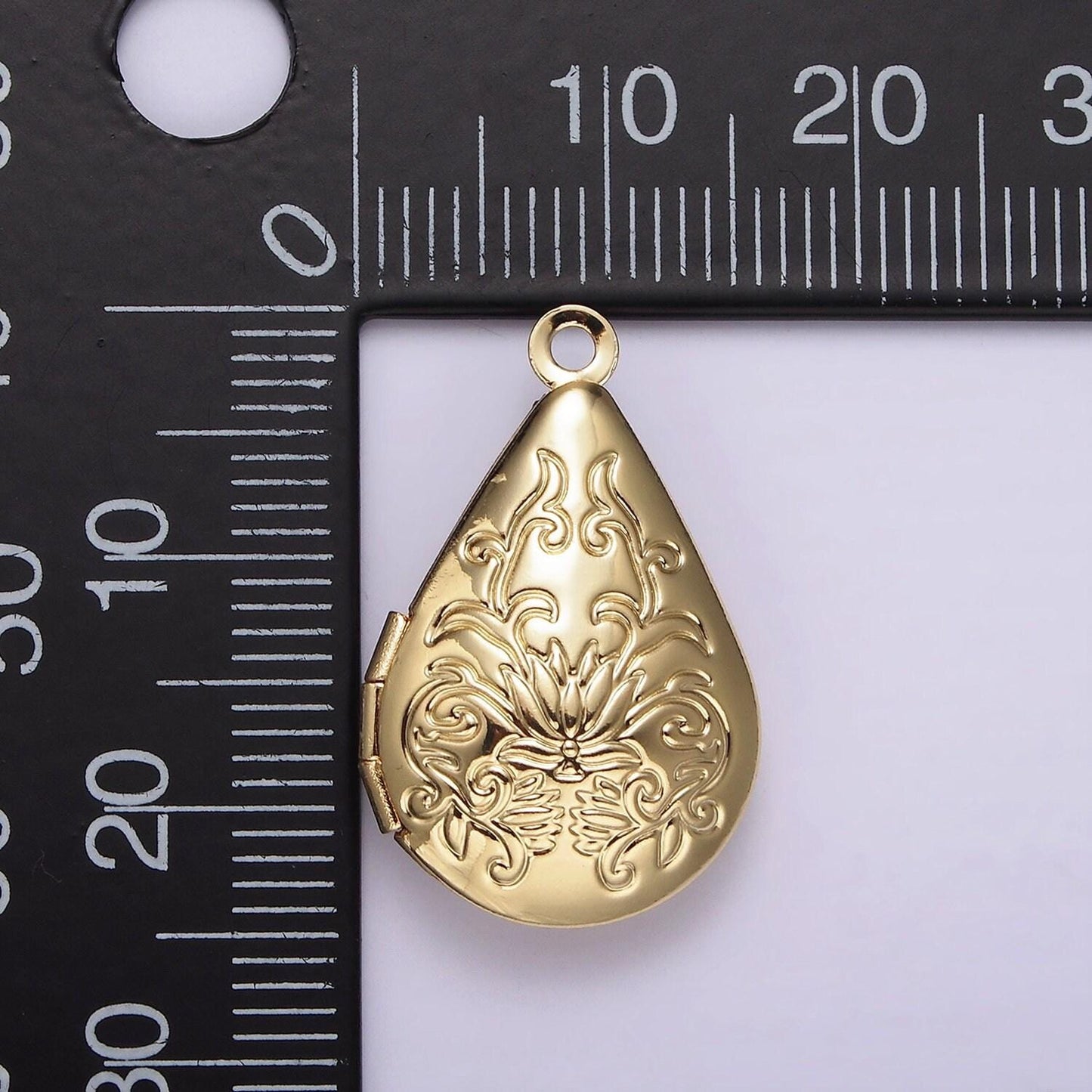 14k gold filled flower vine leaf teardrop dome minimalist locket charm | AA1328