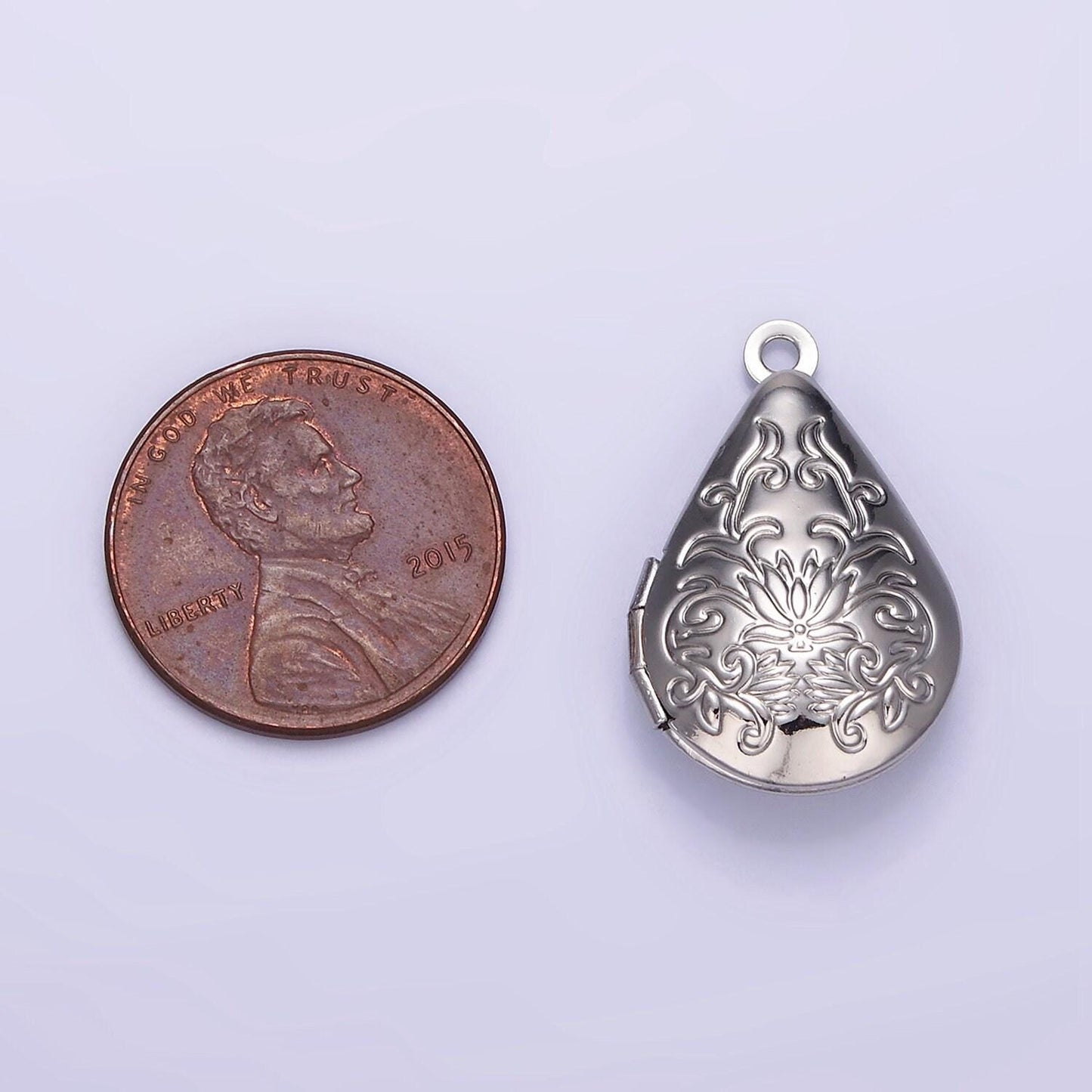 14k gold filled flower vine leaf teardrop dome minimalist locket charm | AA1328