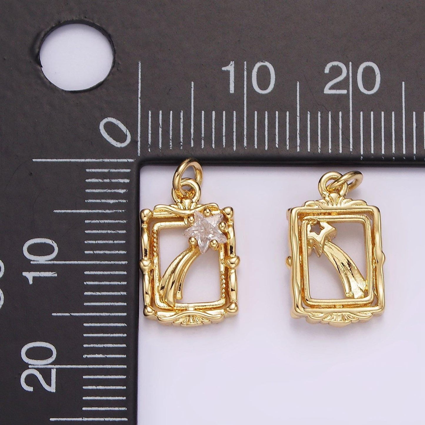 14k gold filled celestial shooting star artisan open frame charm for bracelet necklace pendant diy jewelry making supply | ag596