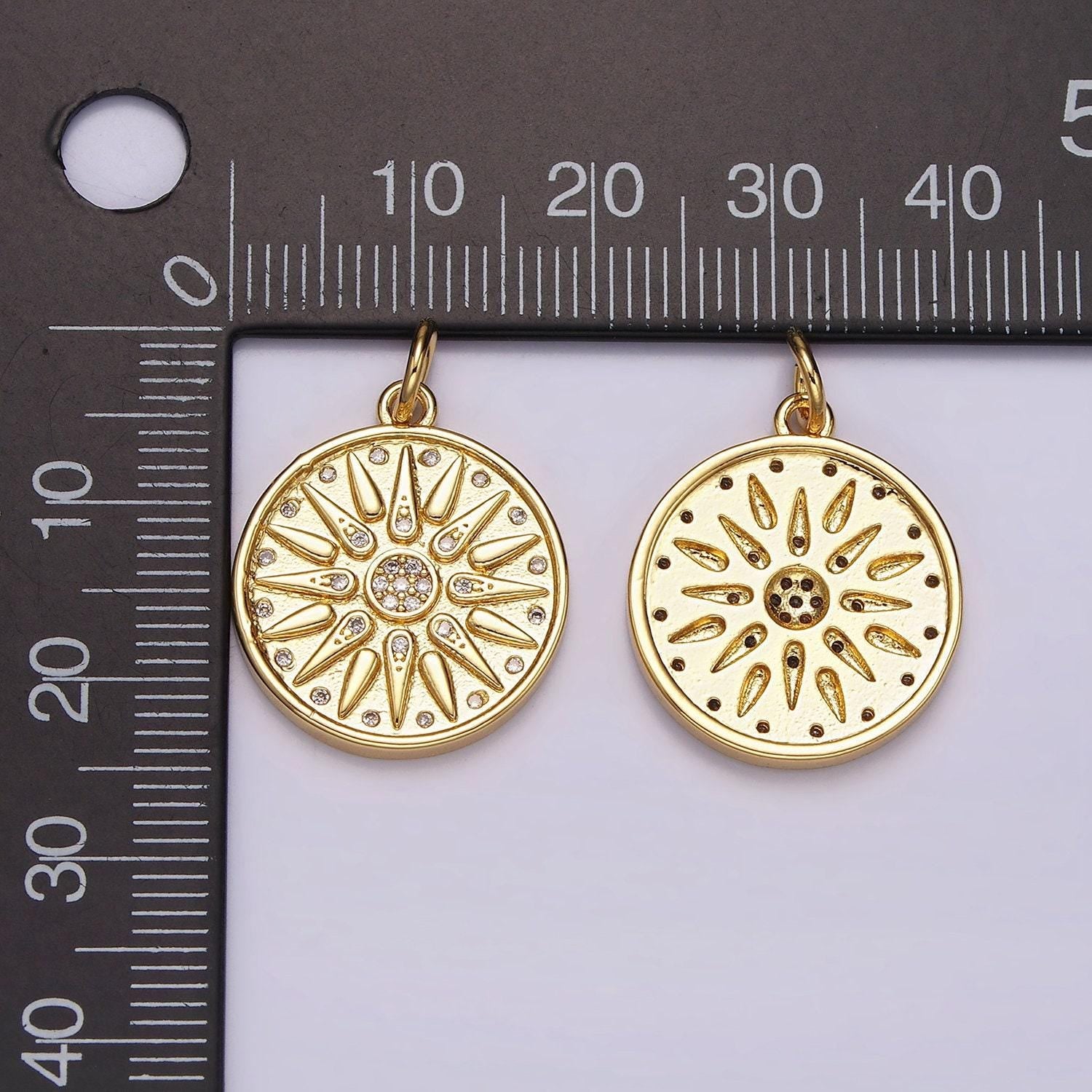 14k gold filled micro pave sun charm, clear cubic charms, cz gold bohemian jewelry inspired charm, sun burst celestial jewelry supply ag-583
