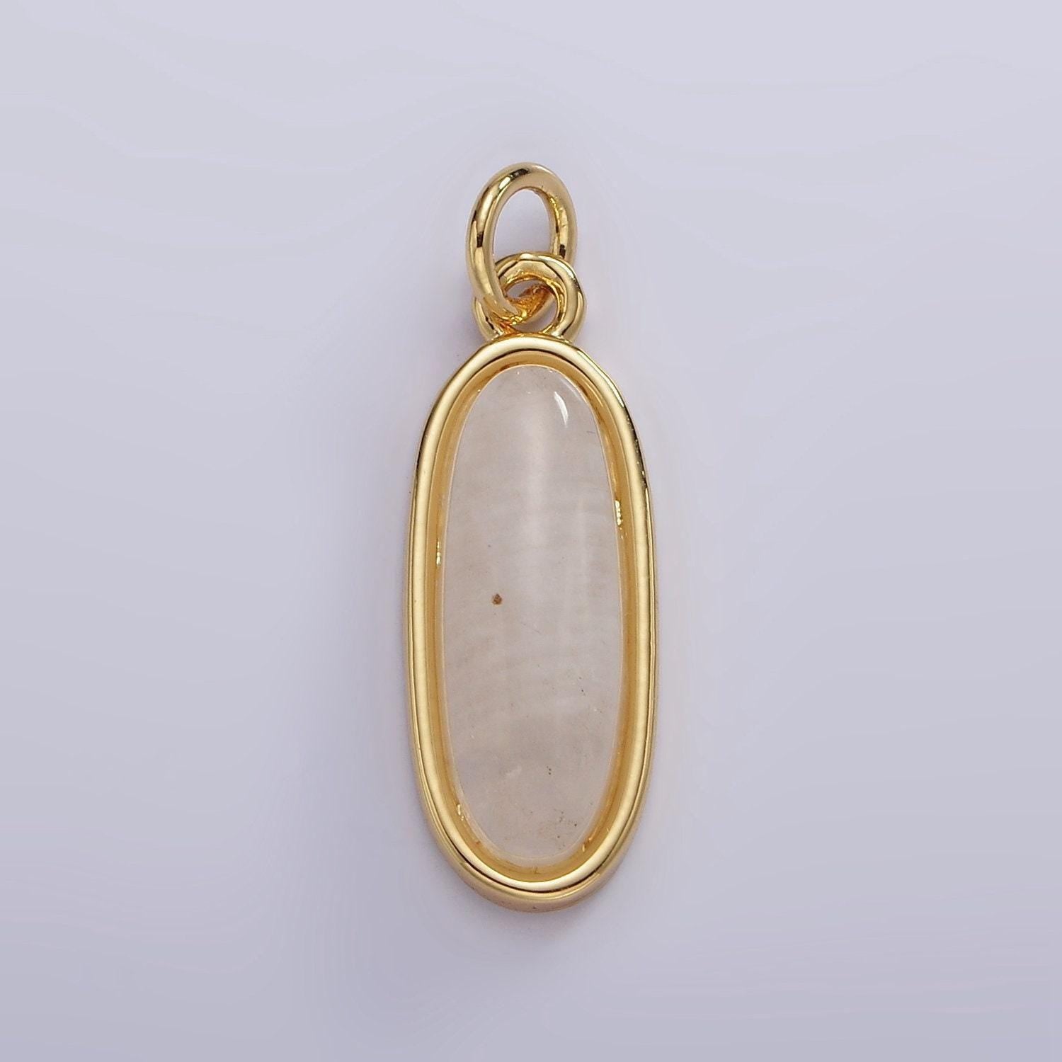 Long oval dainty gemstone drop charm gold rim bezel semi precious gemstone pendant for necklace bracelet earring component ag574