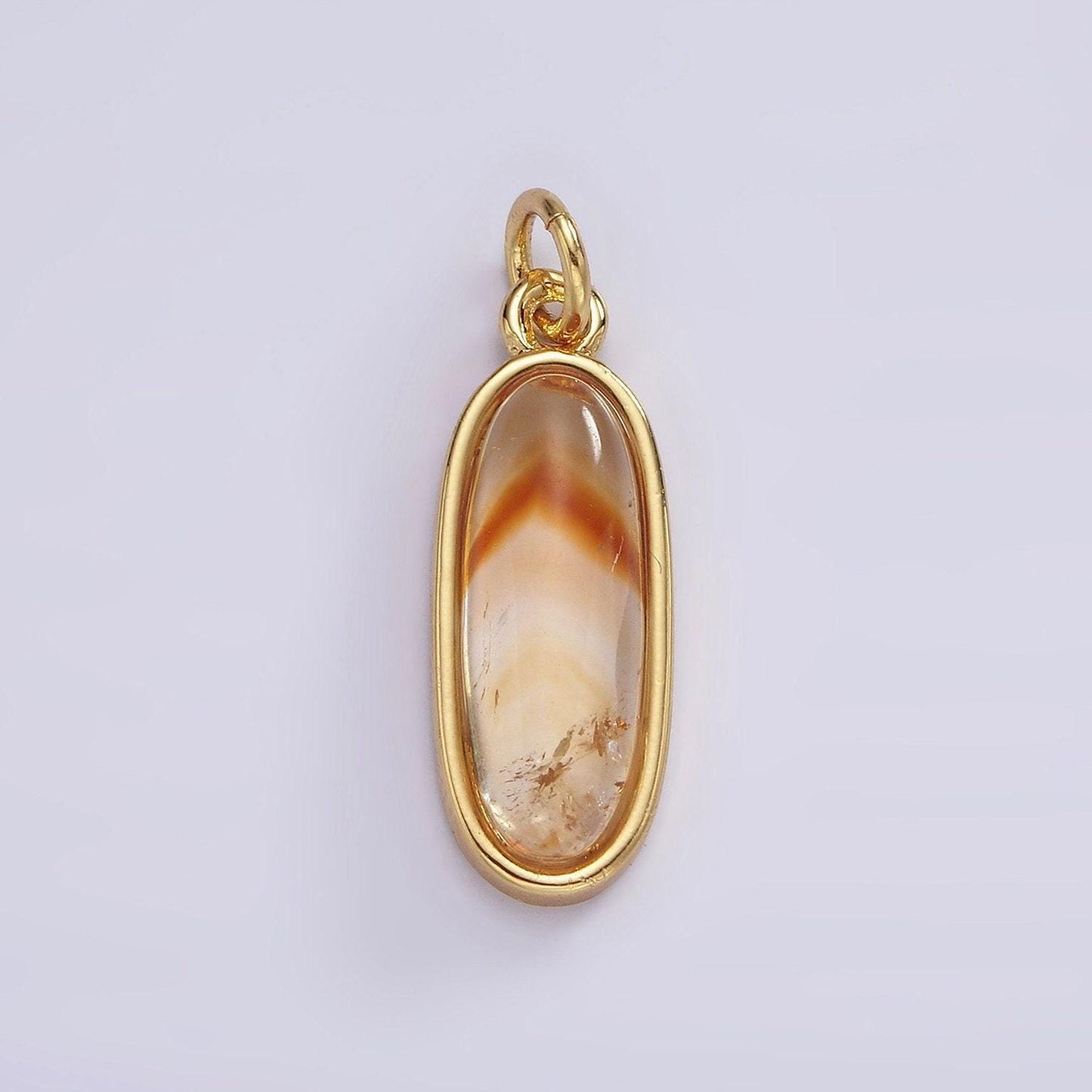 Long oval dainty gemstone drop charm gold rim bezel semi precious gemstone pendant for necklace bracelet earring component ag574