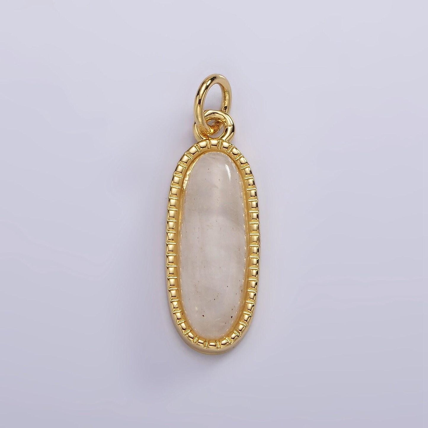 Long oval dainty gemstone drop charm gold rim bezel semi precious gemstone pendant for necklace bracelet earring component ag566