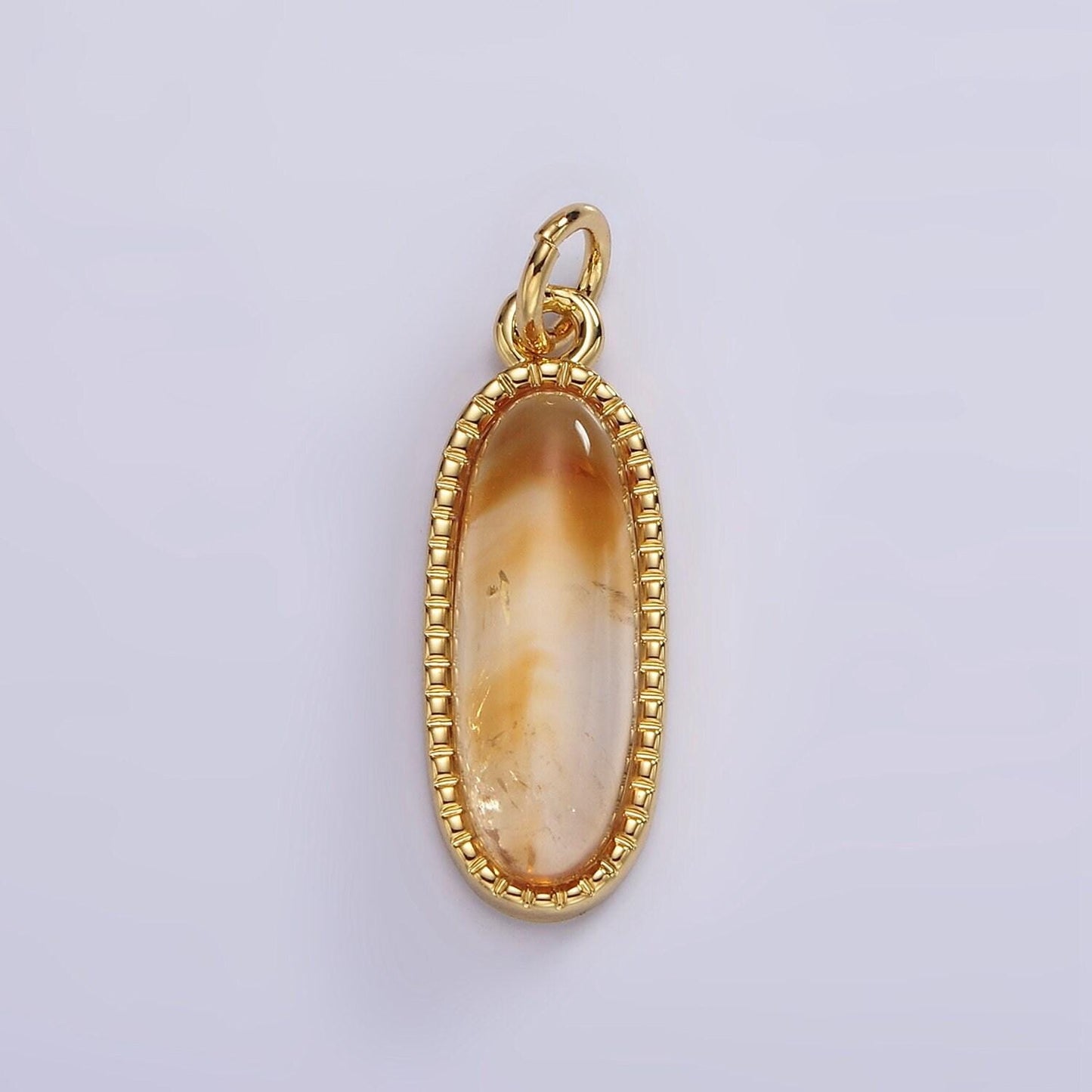 Long oval dainty gemstone drop charm gold rim bezel semi precious gemstone pendant for necklace bracelet earring component ag566