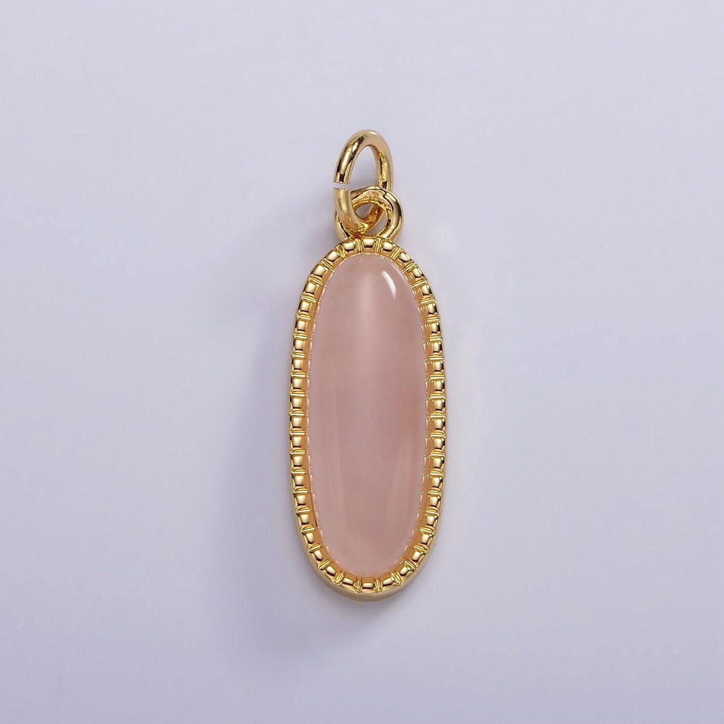 Long oval dainty gemstone drop charm gold rim bezel semi precious gemstone pendant for necklace bracelet earring component ag566