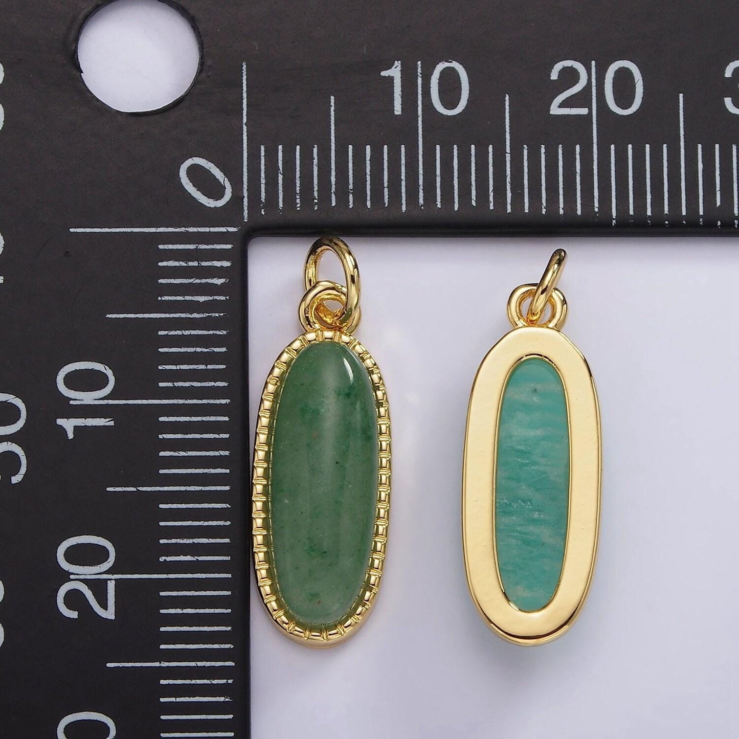 Long oval dainty gemstone drop charm gold rim bezel semi precious gemstone pendant for necklace bracelet earring component ag566