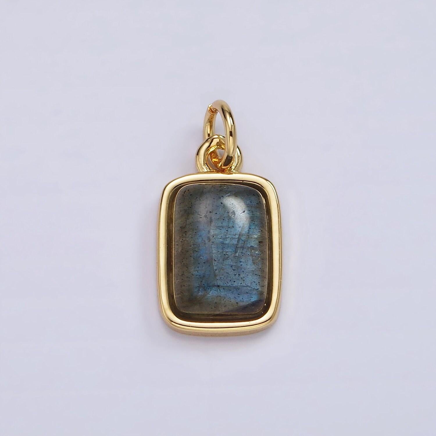 14k gold filled amazonite, moonstone, labradorite rectangular bezel charm | ag540 - ag542