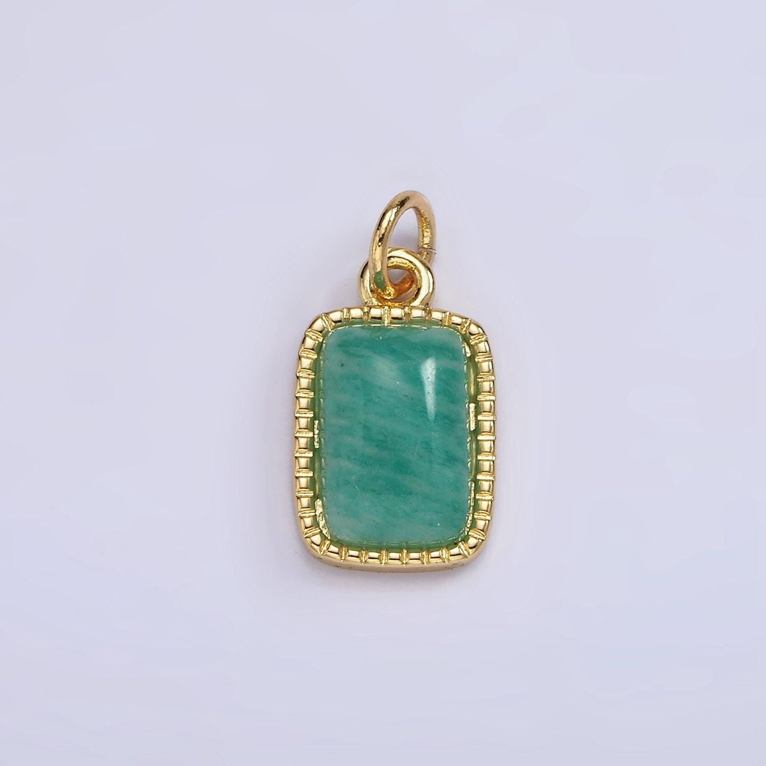 4k gold filled amazonite, moonstone, labradorite dotted bezel rectangular charm | ag537 - ag539
