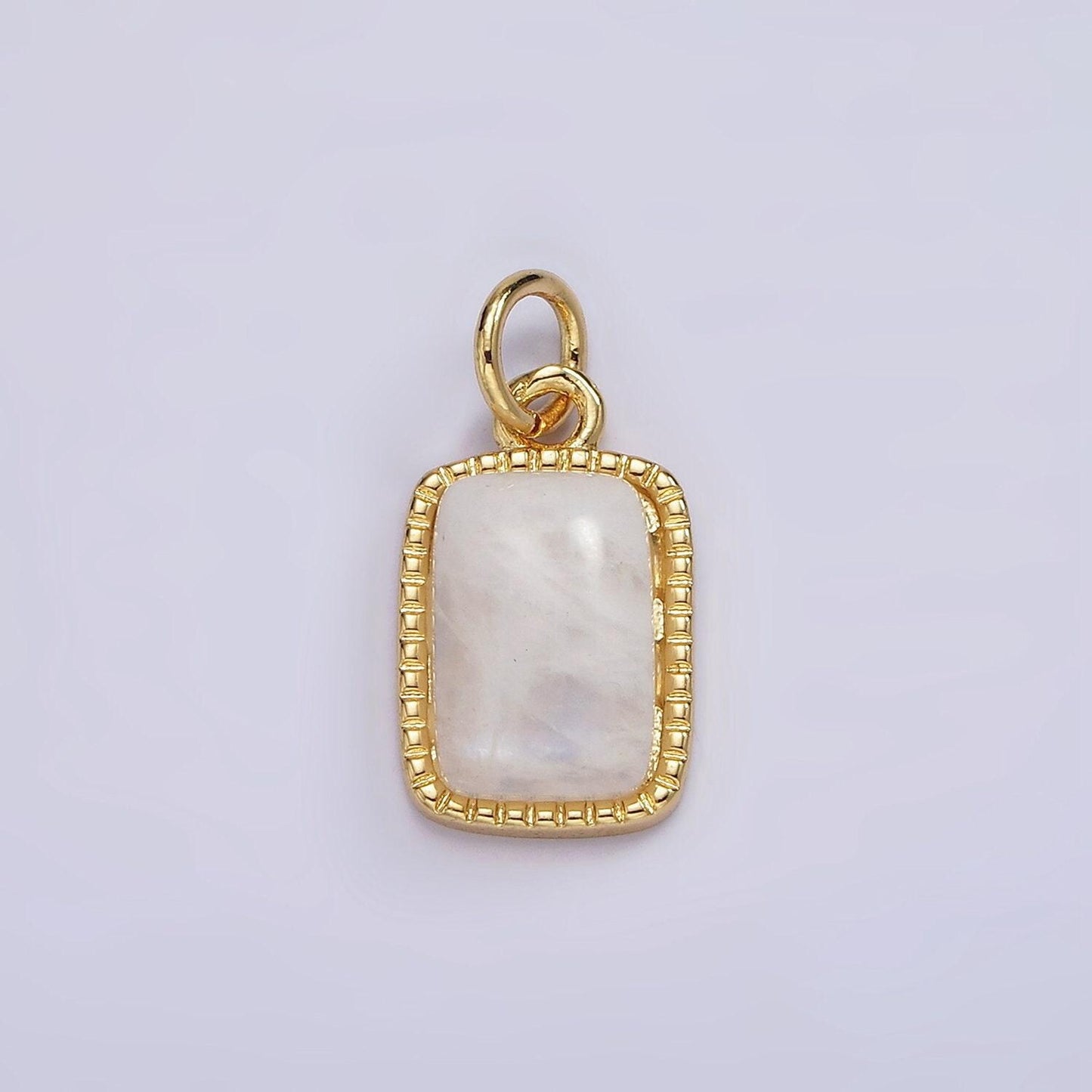 4k gold filled amazonite, moonstone, labradorite dotted bezel rectangular charm | ag537 - ag539