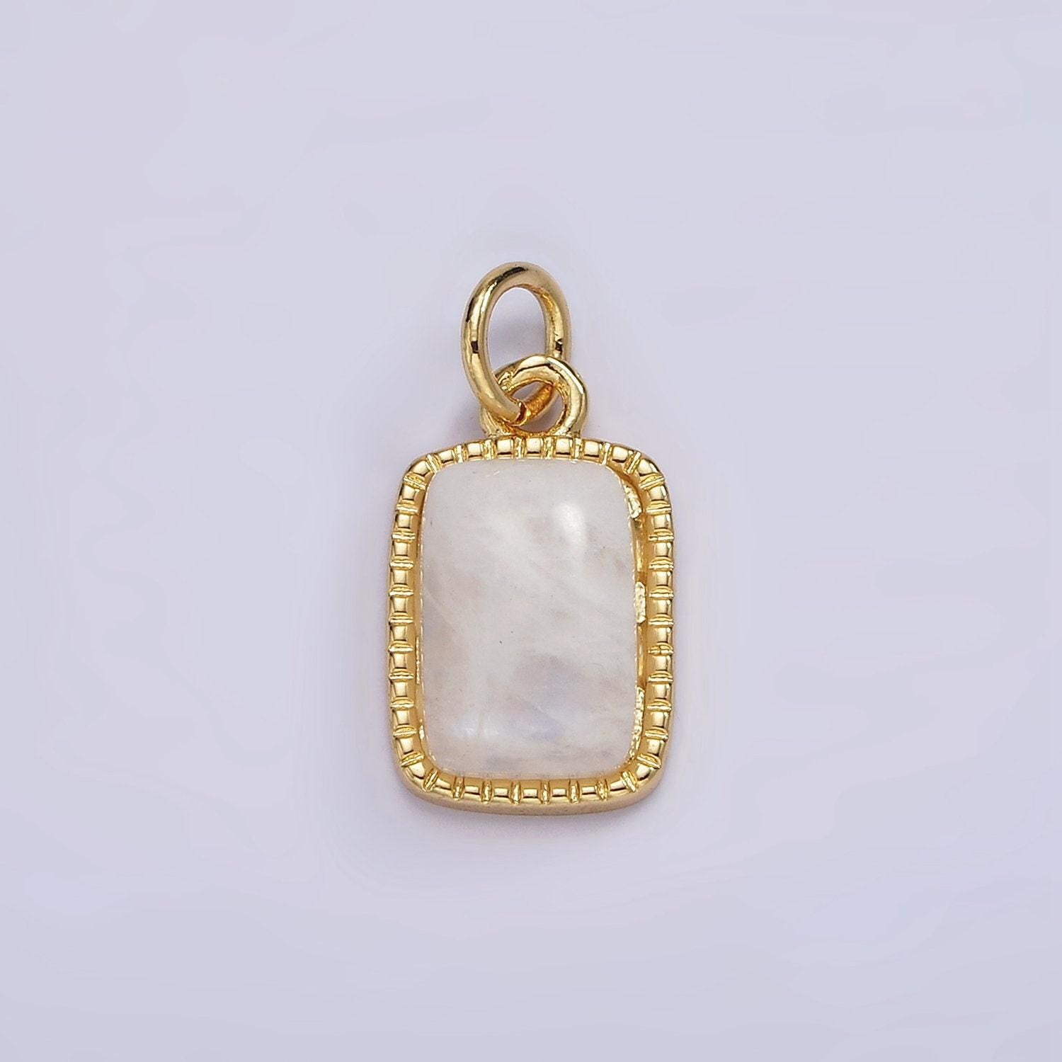 4k gold filled amazonite, moonstone, labradorite dotted bezel rectangular charm | ag537 - ag539