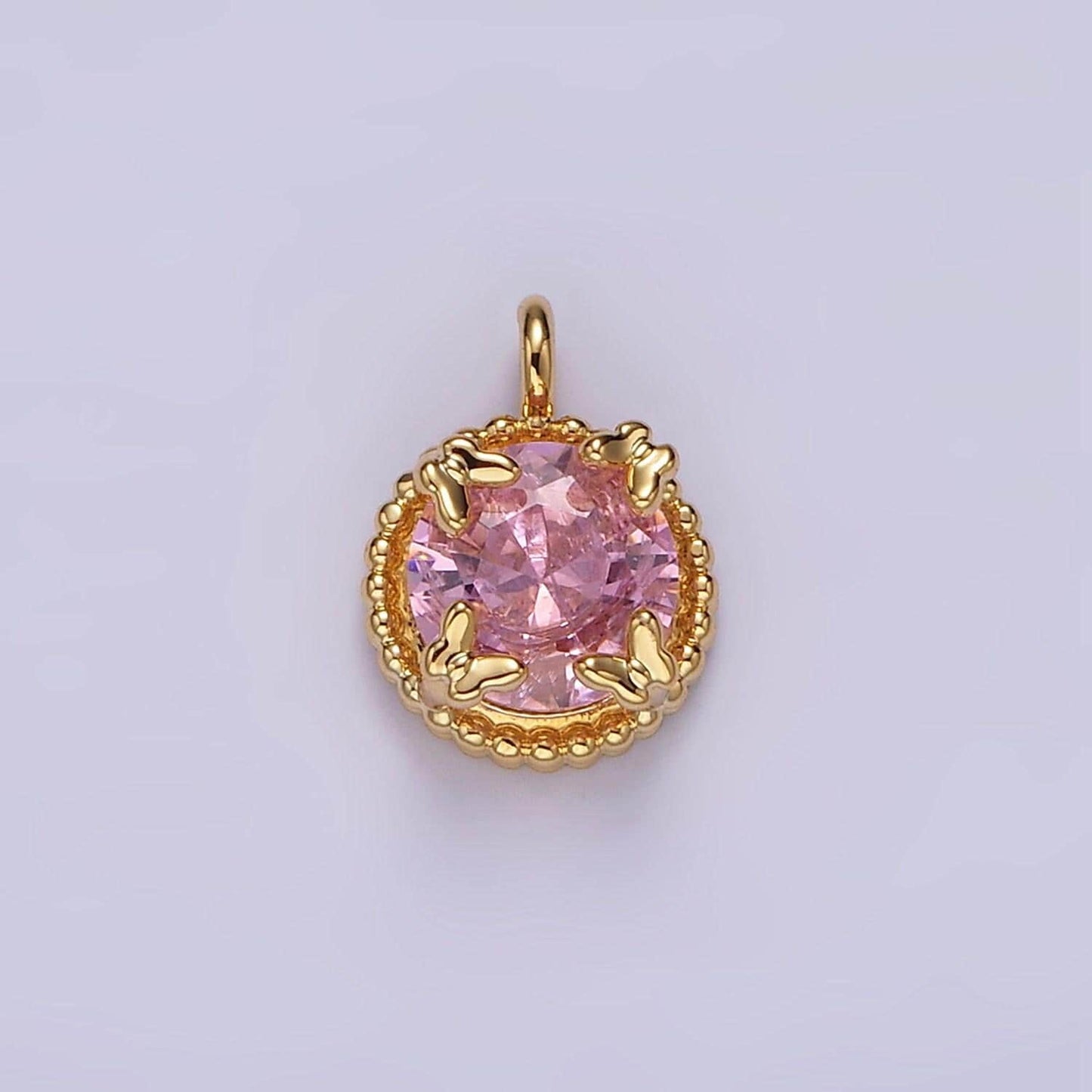 14k gold filled clear, pink round cz butterfly dotted bezel charm | ag533 ag534