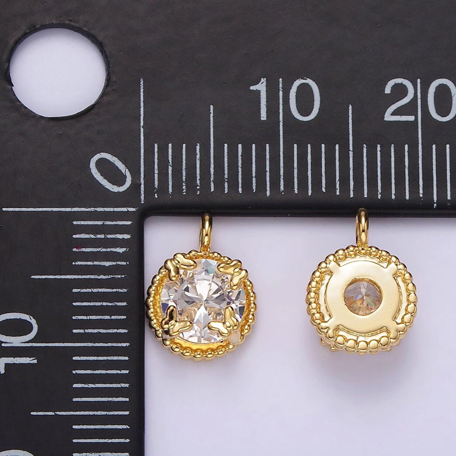 14k gold filled clear, pink round cz butterfly dotted bezel charm | ag533 ag534