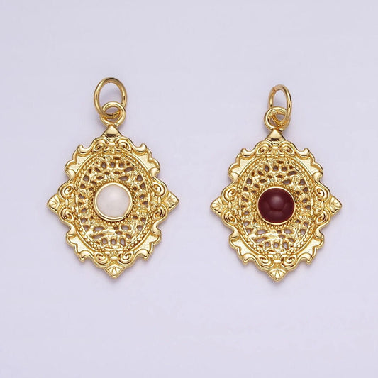 14k gold filled white, red enamel open artisan oval charm | ag520 ag521