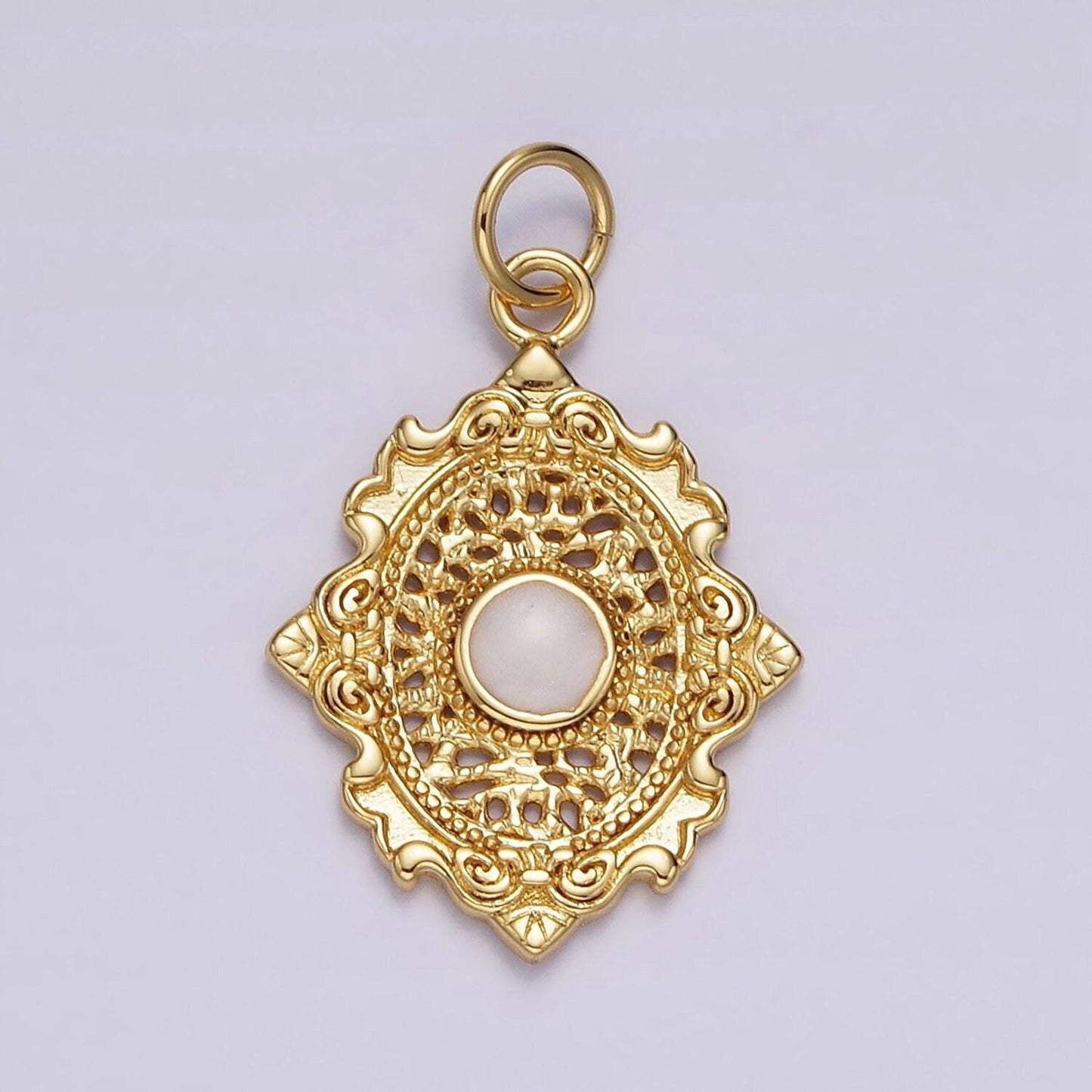 14k gold filled white, red enamel open artisan oval charm | ag520 ag521