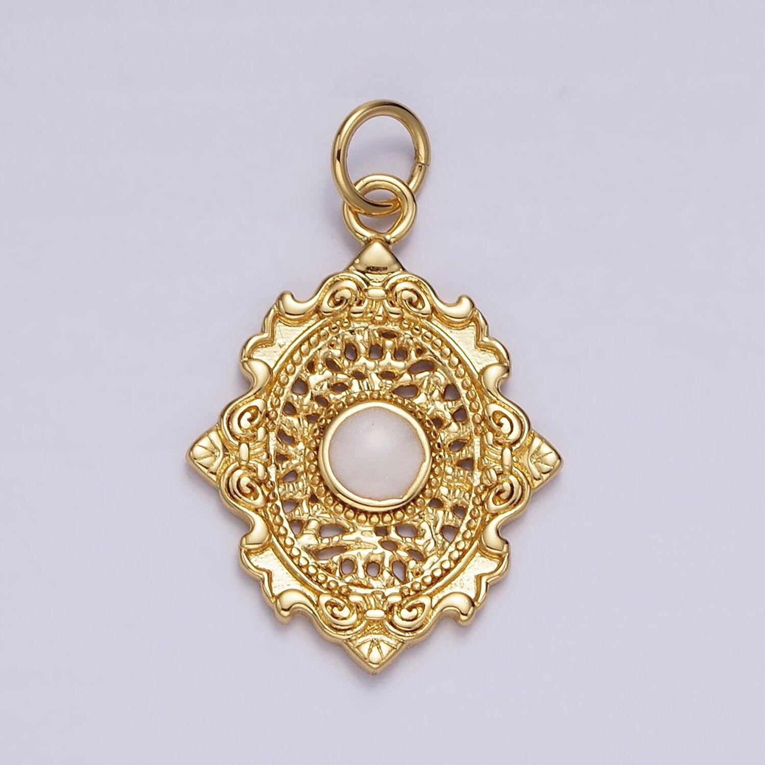 14k gold filled white, red enamel open artisan oval charm | ag520 ag521
