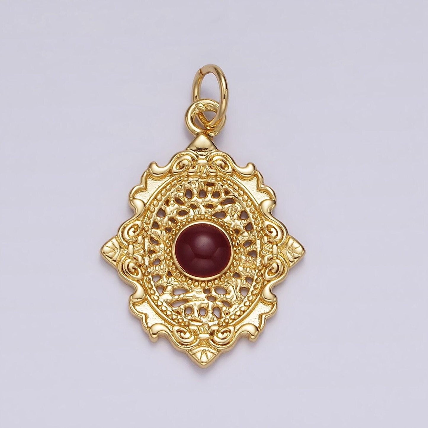 14k gold filled white, red enamel open artisan oval charm | ag520 ag521
