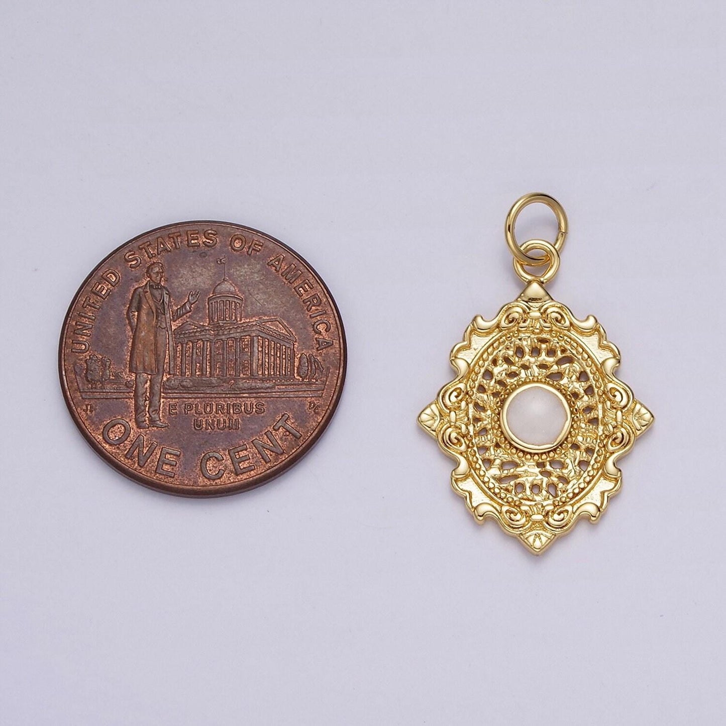 14k gold filled white, red enamel open artisan oval charm | ag520 ag521