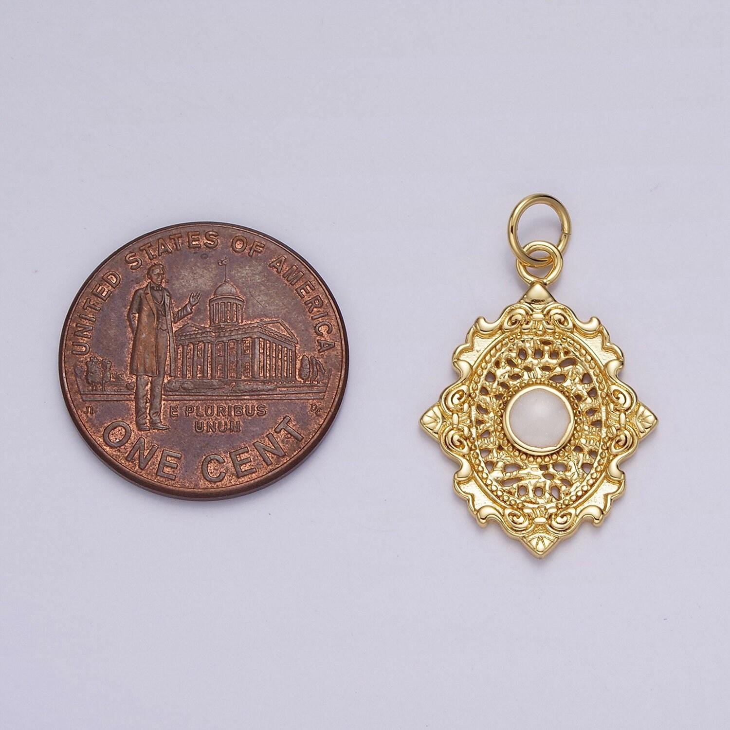 14k gold filled white, red enamel open artisan oval charm | ag520 ag521