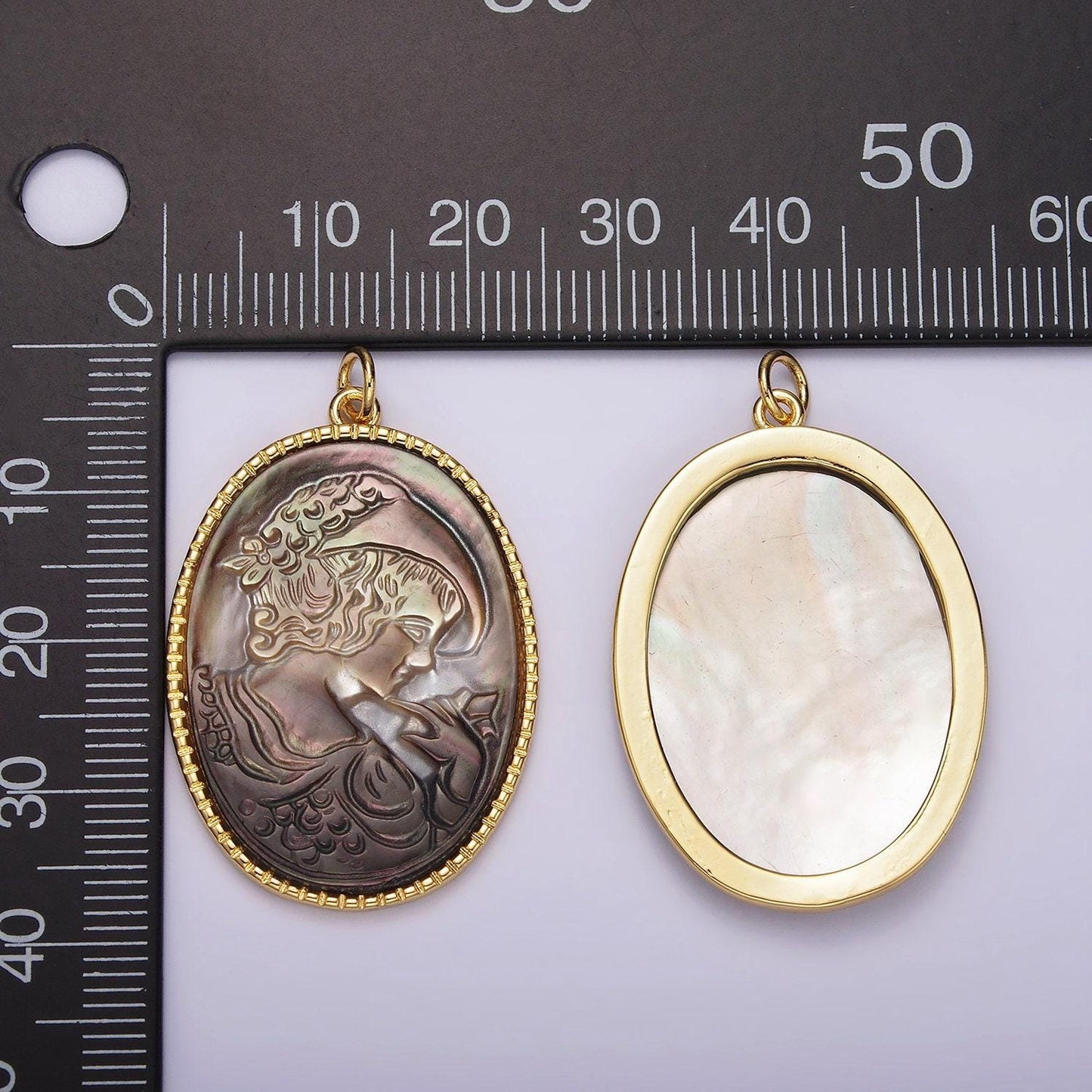 14k gold filled knight portrait cameo natural abalone pearl bezel oval charm | ag516