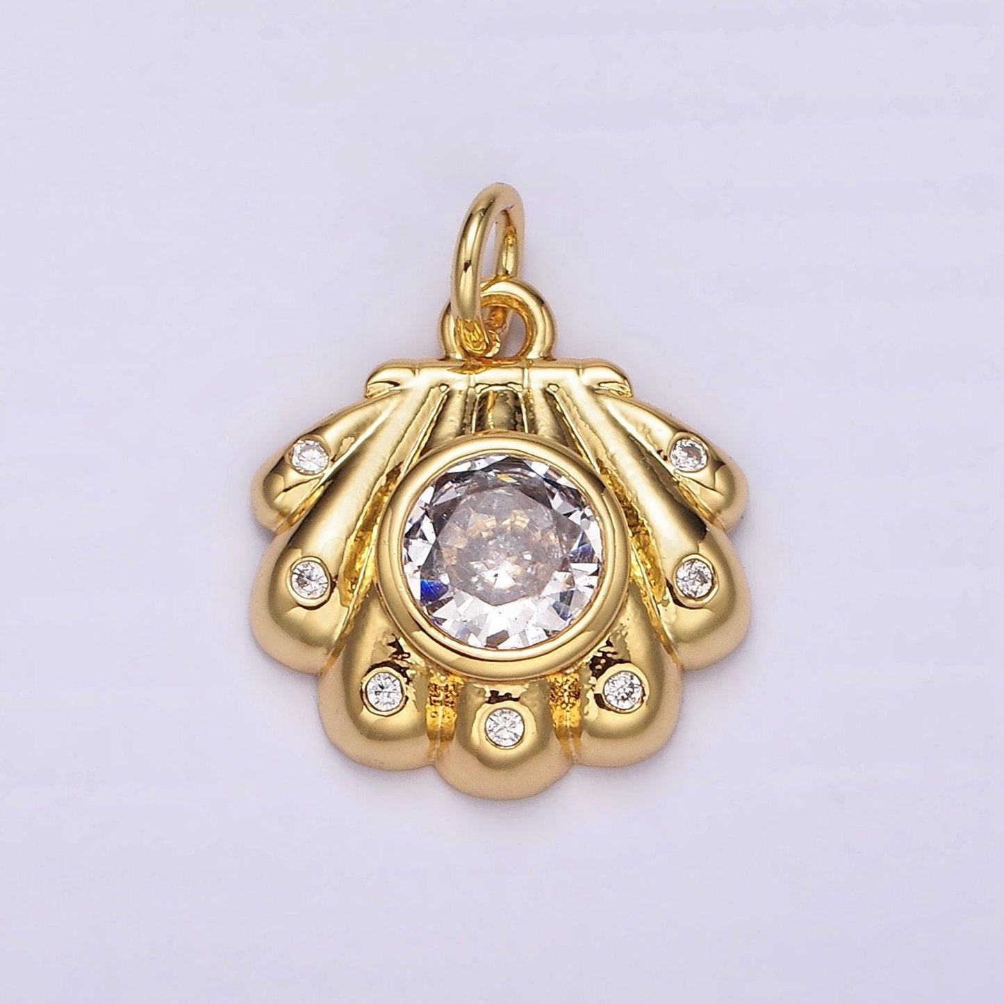 14k gold filled clear cz dotted sea clam shell charm | ag512