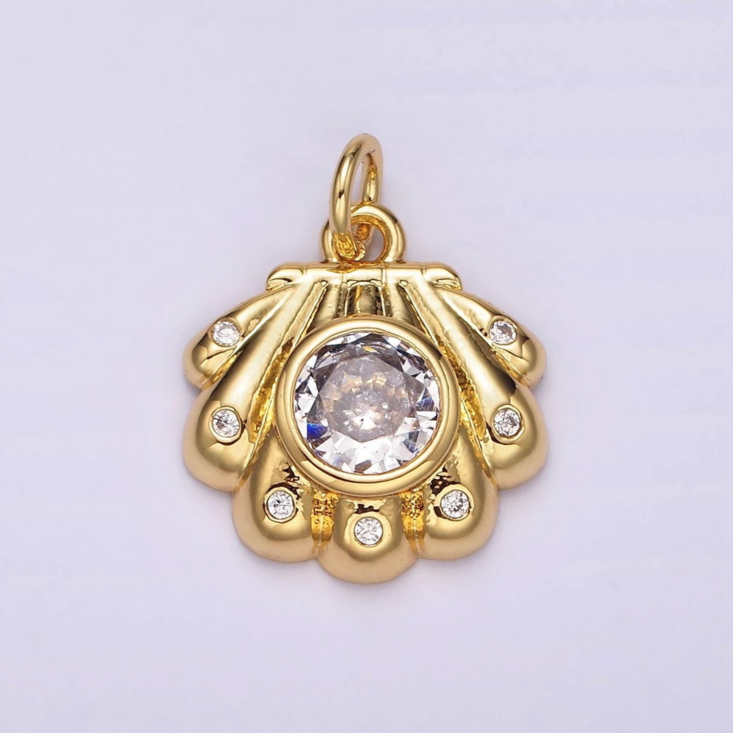 14k gold filled clear cz dotted sea clam shell charm | ag512