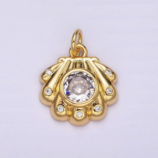 14k gold filled clear cz dotted sea clam shell charm | ag512