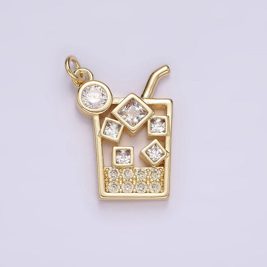 14k gold filled clear cz ice cube cold glass drink open charm | ag511