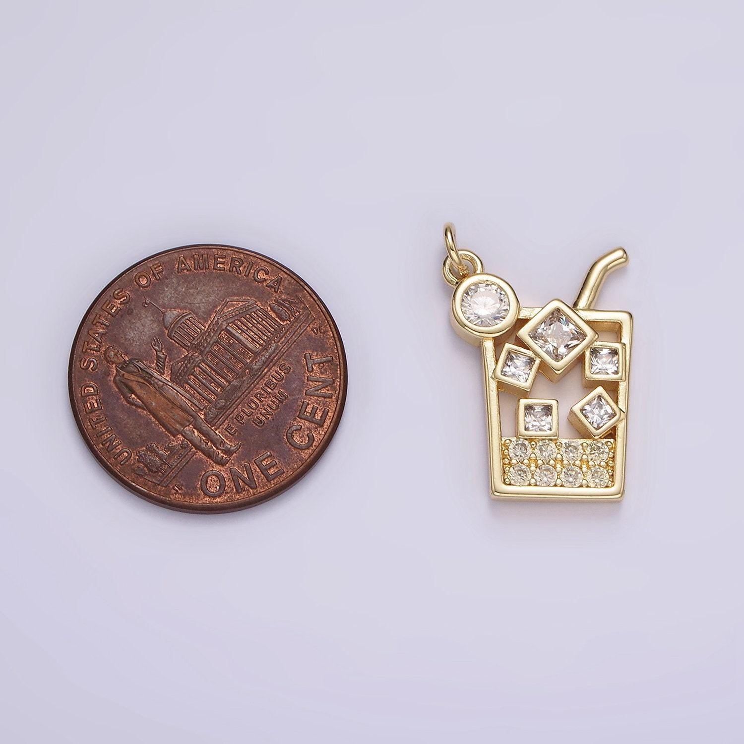14k gold filled clear cz ice cube cold glass drink open charm | ag511